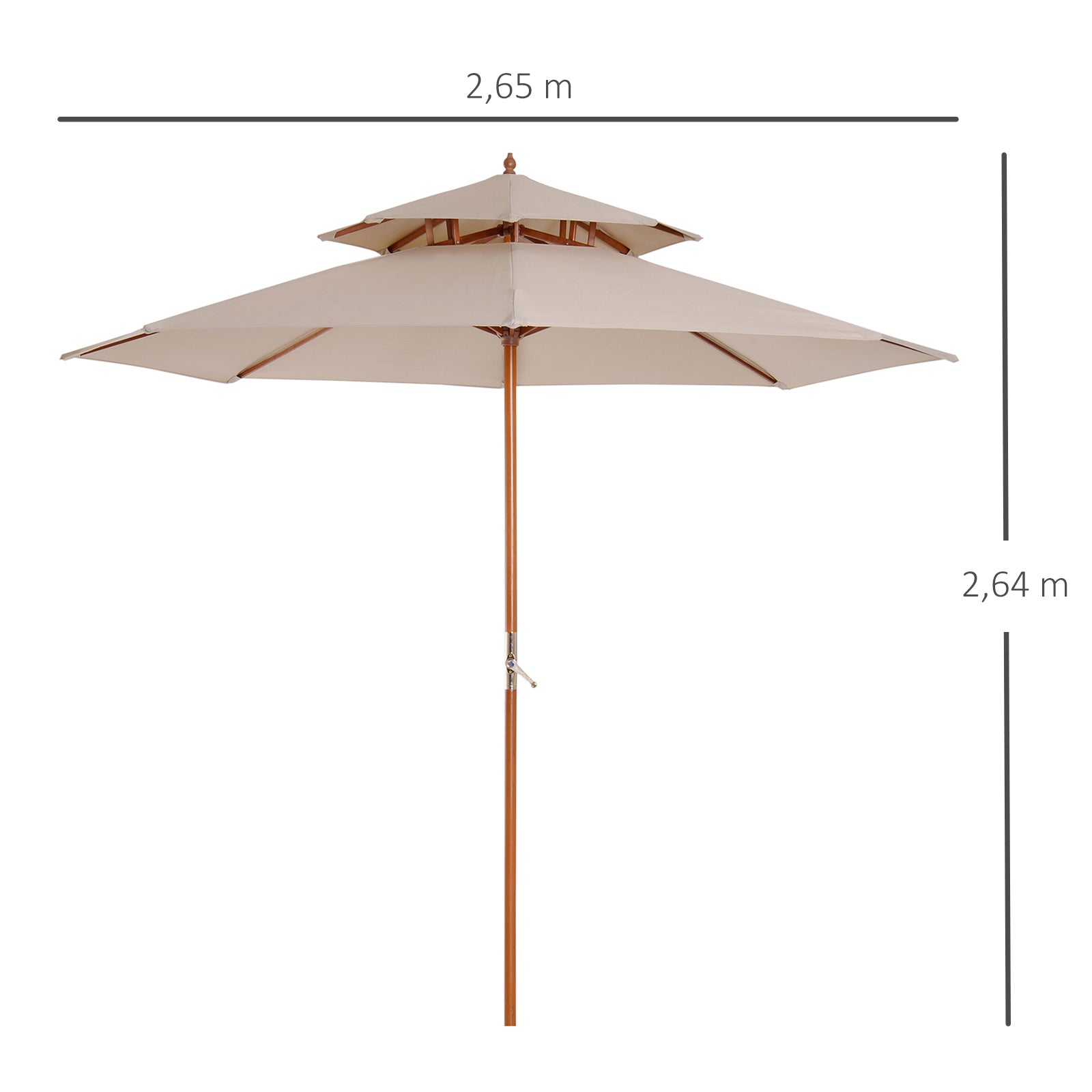 Straight Wooden Garden Parasol Round Parasol Polyester 180 g/m² 2 Roof dia. 2.7 x 2.6H m beige