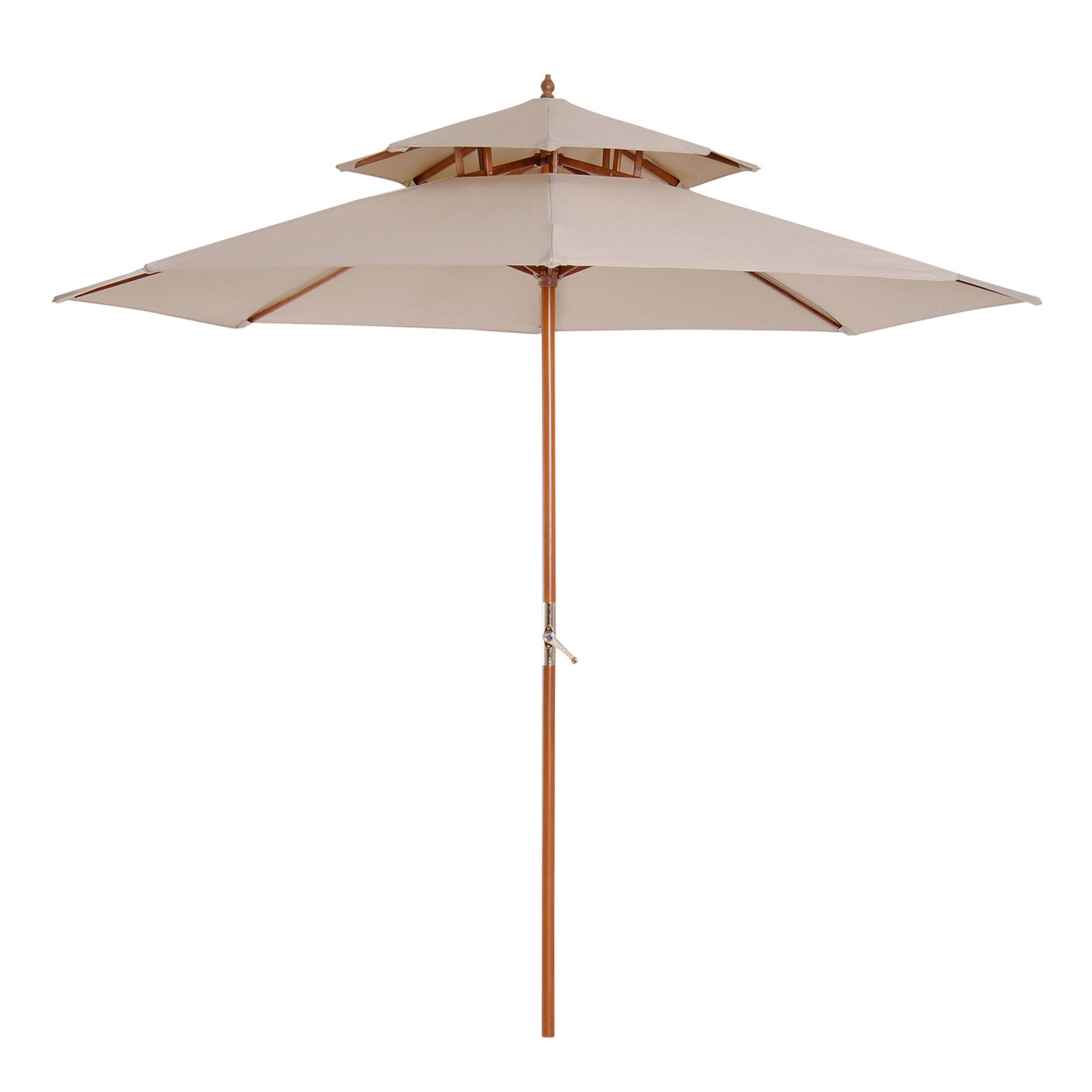 Straight Wooden Garden Parasol Round Parasol Polyester 180 g/m² 2 Roof dia. 2.7 x 2.6H m beige