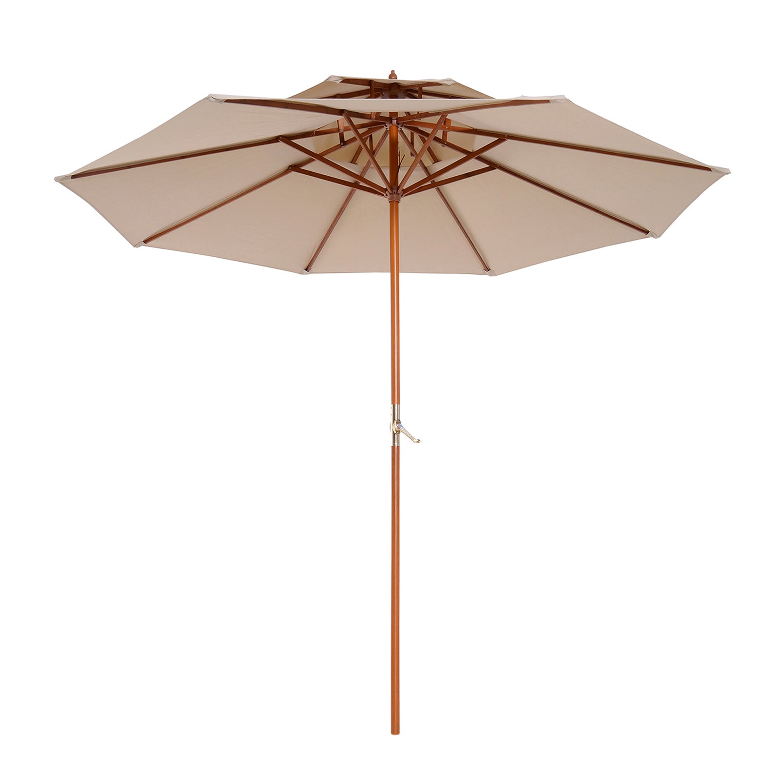 Straight Wooden Garden Parasol Round Parasol Polyester 180 g/m² 2 Roof dia. 2.7 x 2.6H m beige