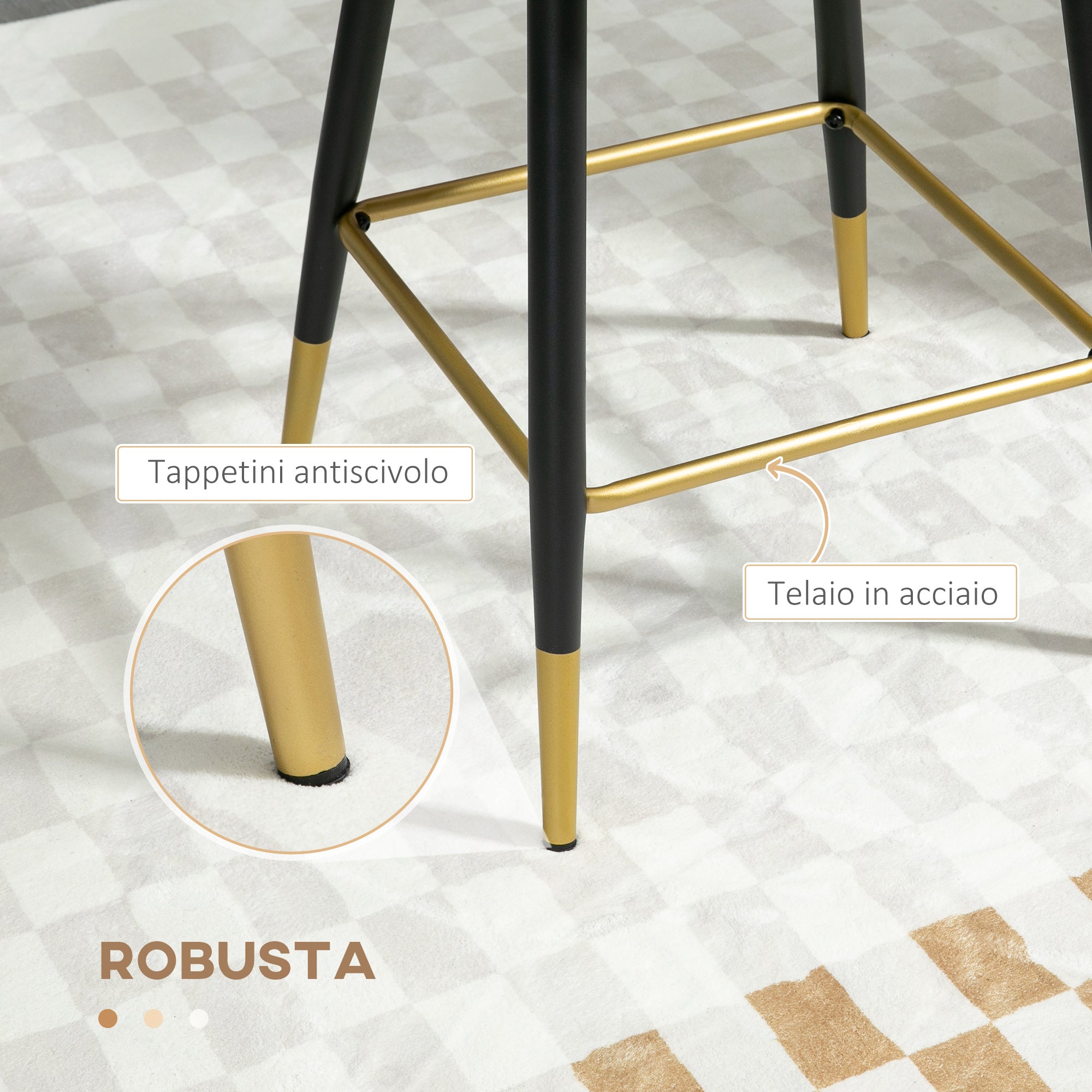 Set of 2 Velvet Bar Stools with Footrest and Steel Base, 59x52x90cm, Dark Gray