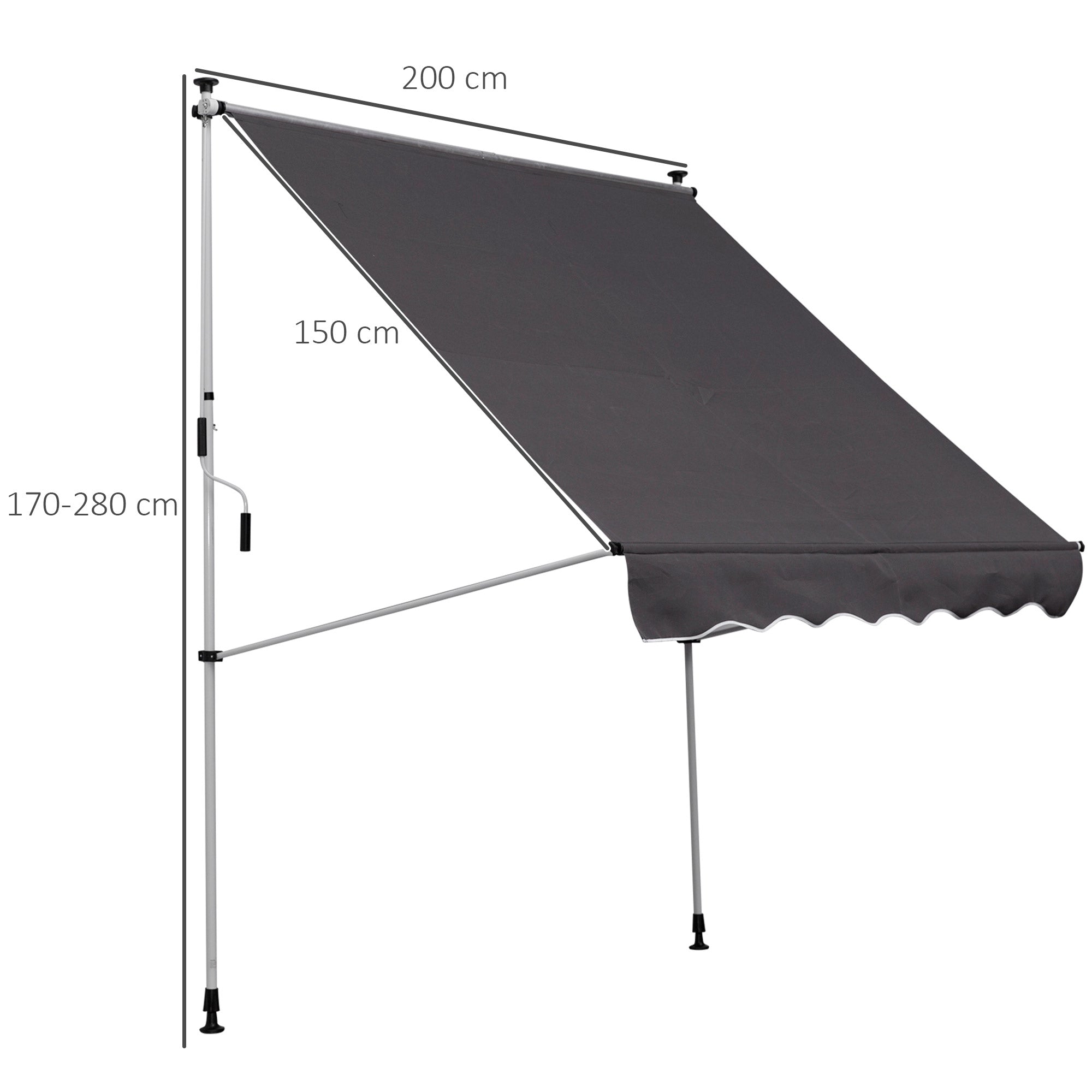 Clamp Awning with Hand Crank Adjustable Height Retractable Awning Dirt-Repellent, Weather-Resistant Balcony Awning 150cm Wide Patio Awning for Terrace Balcony Porch Gray