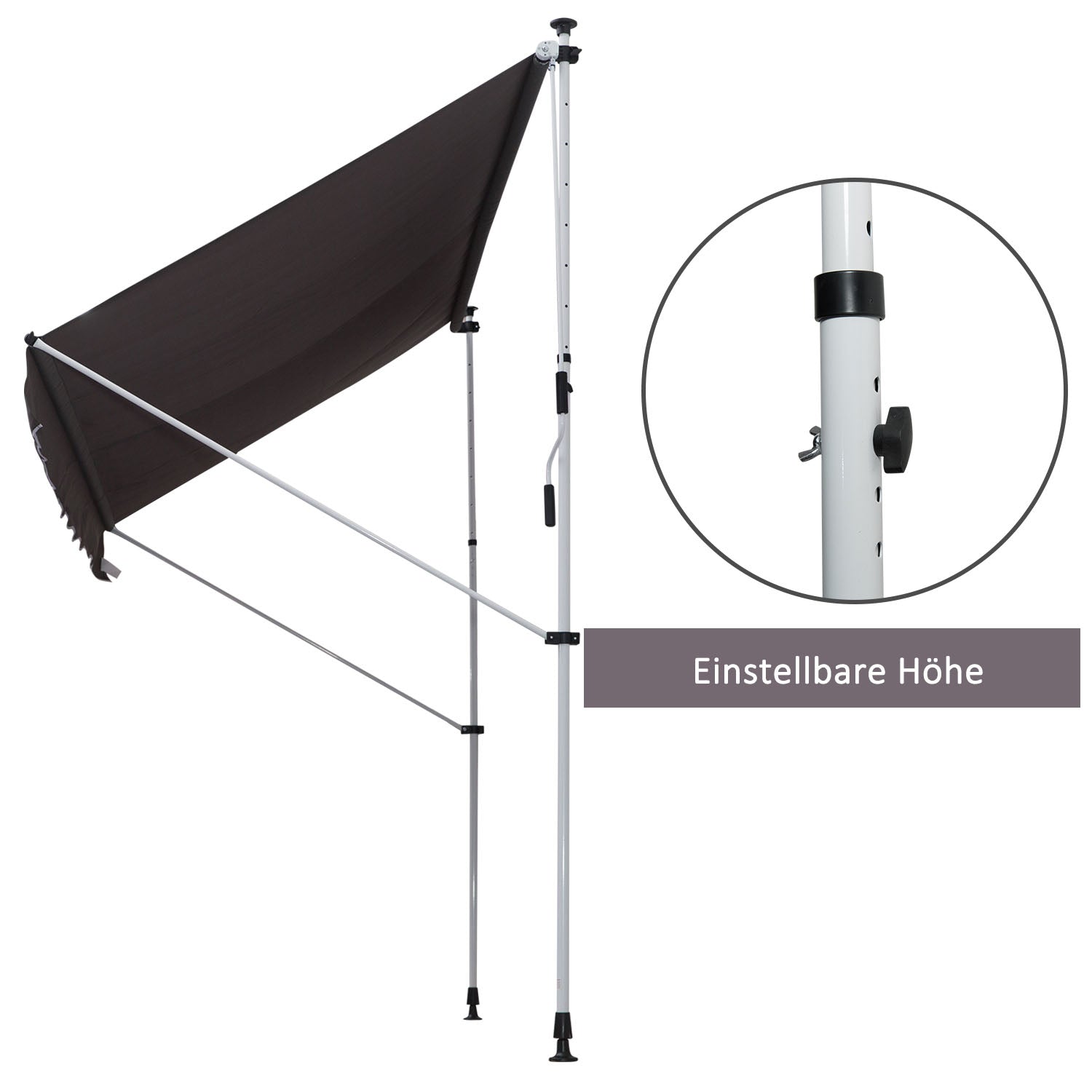 Clamp Awning with Hand Crank Adjustable Height Retractable Awning Dirt-Repellent, Weather-Resistant Balcony Awning 150cm Wide Patio Awning for Terrace Balcony Porch Gray