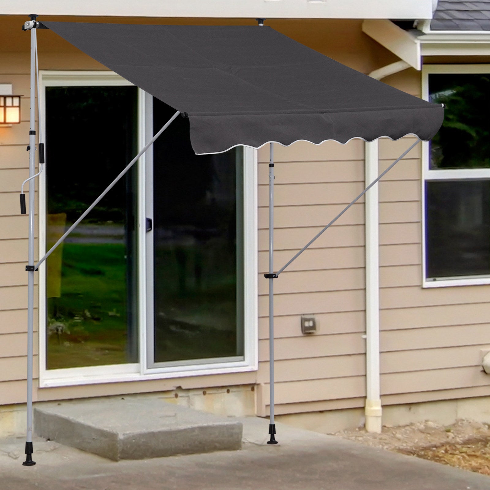 Clamp Awning with Hand Crank Adjustable Height Retractable Awning Dirt-Repellent, Weather-Resistant Balcony Awning 150cm Wide Patio Awning for Terrace Balcony Porch Gray