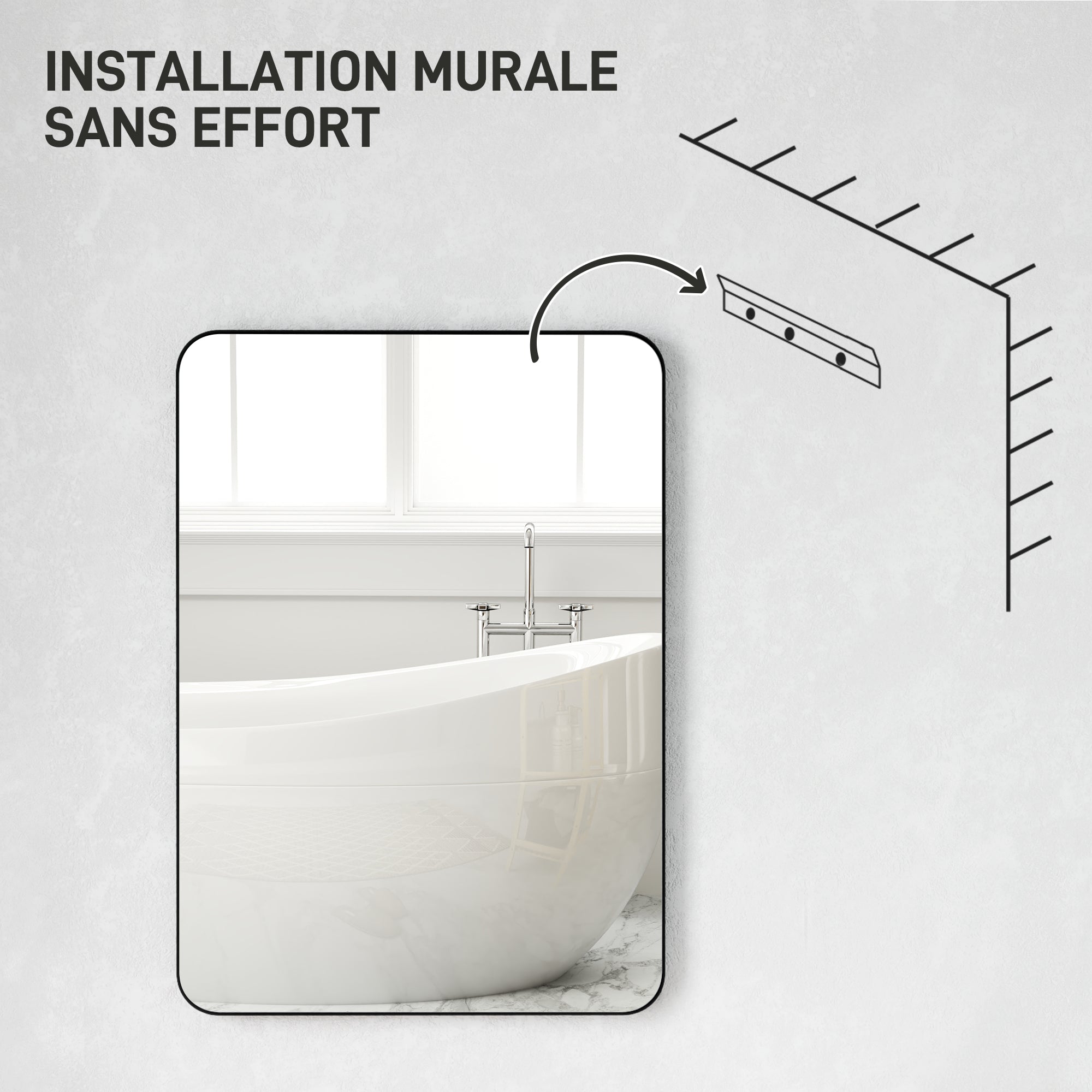 Wall Mirror, Rectangular Bathroom Mirror, 50 x 70 cm, with Black Aluminum Alloy Frame, for Bathroom, Bedroom, Living Room, Entryway