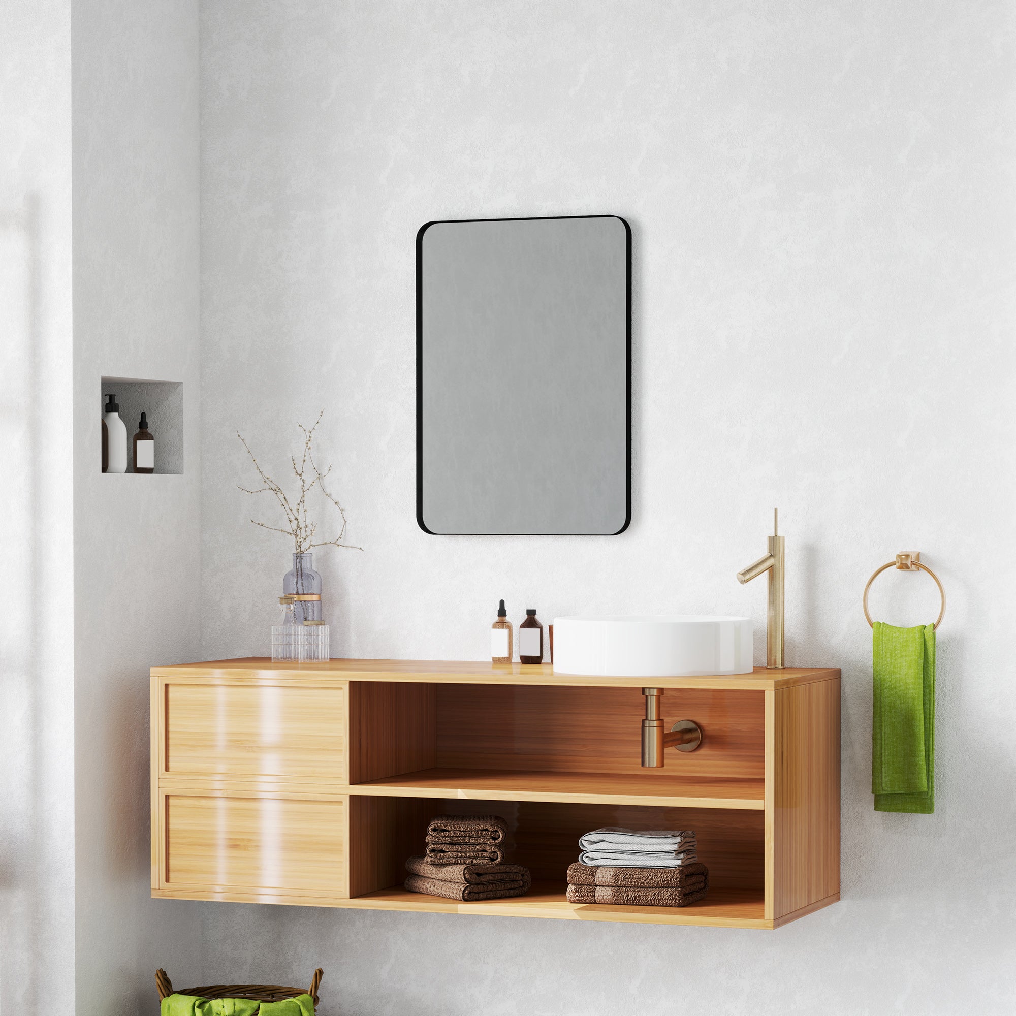 Wall Mirror, Rectangular Bathroom Mirror, 50 x 70 cm, with Black Aluminum Alloy Frame, for Bathroom, Bedroom, Living Room, Entryway