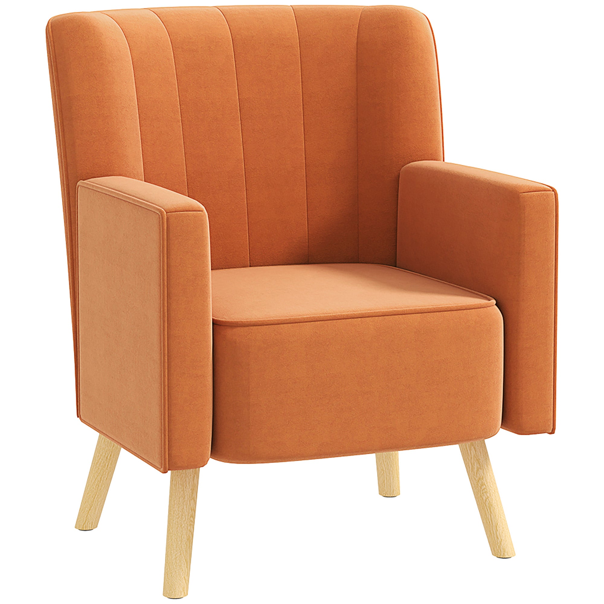 Modern Accent Armchair with Ribbed and Inclined Backrest, Living Room Armchair in Velvet Effect Fabric, 70x76x92 cm, Brown