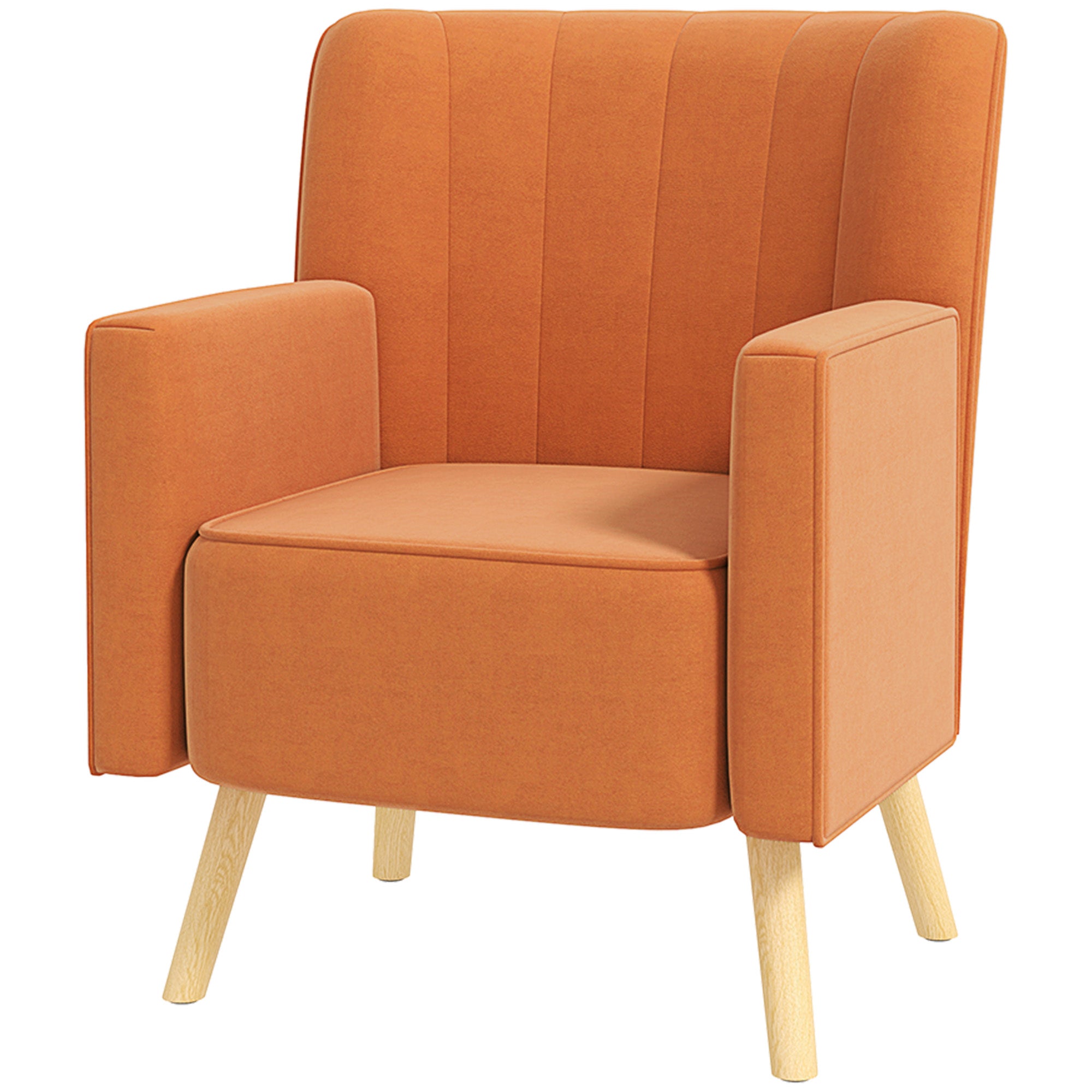 Modern Accent Armchair with Ribbed and Inclined Backrest, Living Room Armchair in Velvet Effect Fabric, 70x76x92 cm, Brown