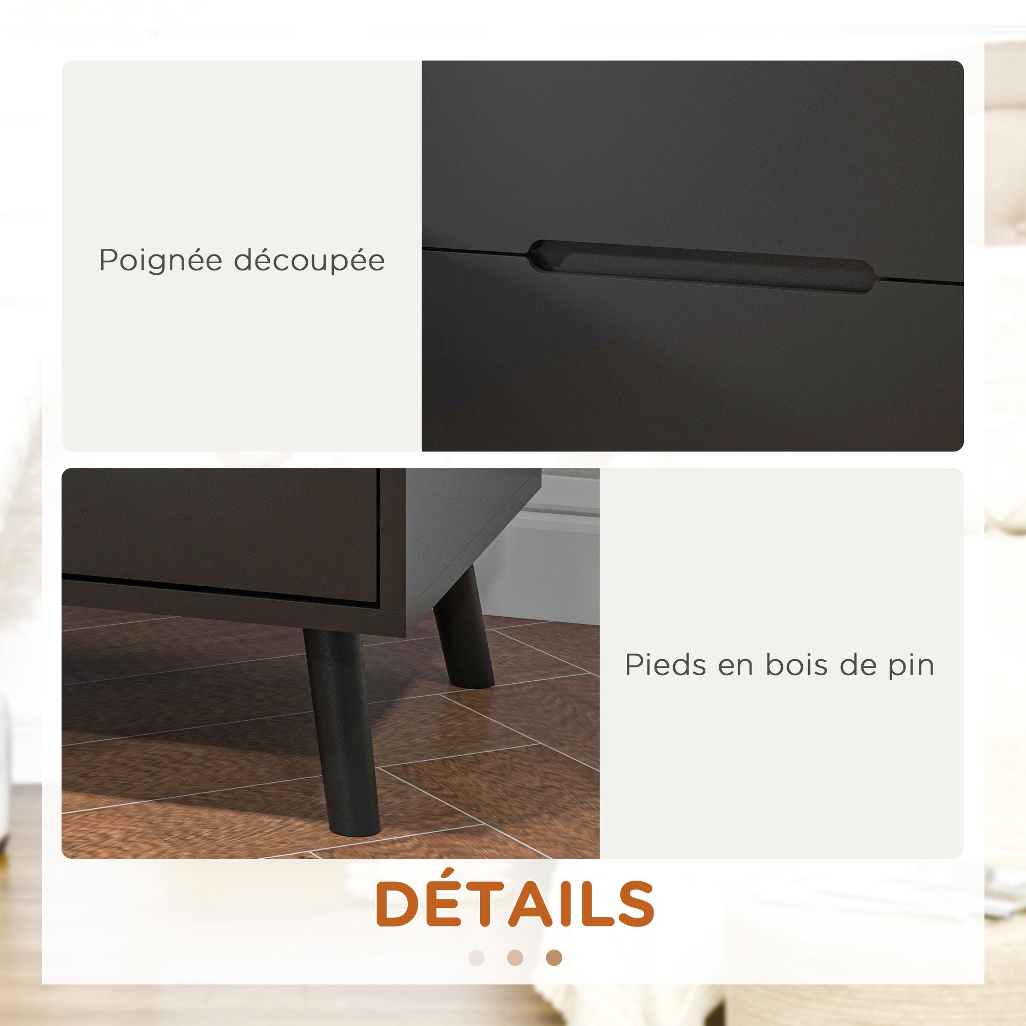 Bedside Table Nightstand with 2 Drawers, Modern Style for Bedroom, Living Room, 50 x 40 x 50.5 cm, Black