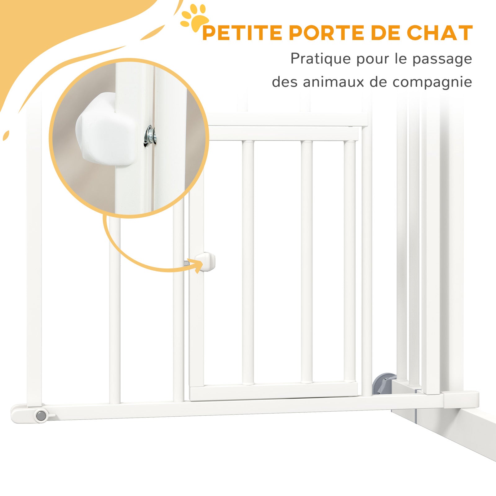 Dog Safety Gate, Pressure-Mounted Stair Gate, No Drill Installation, Auto-Close Door, Double Locking System, 74 to 80 cm, Steel, White