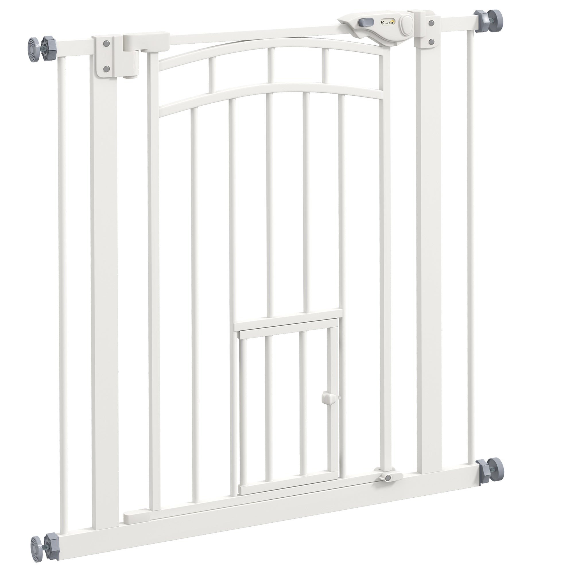Dog Safety Gate, Pressure-Mounted Stair Gate, No Drill Installation, Auto-Close Door, Double Locking System, 74 to 80 cm, Steel, White