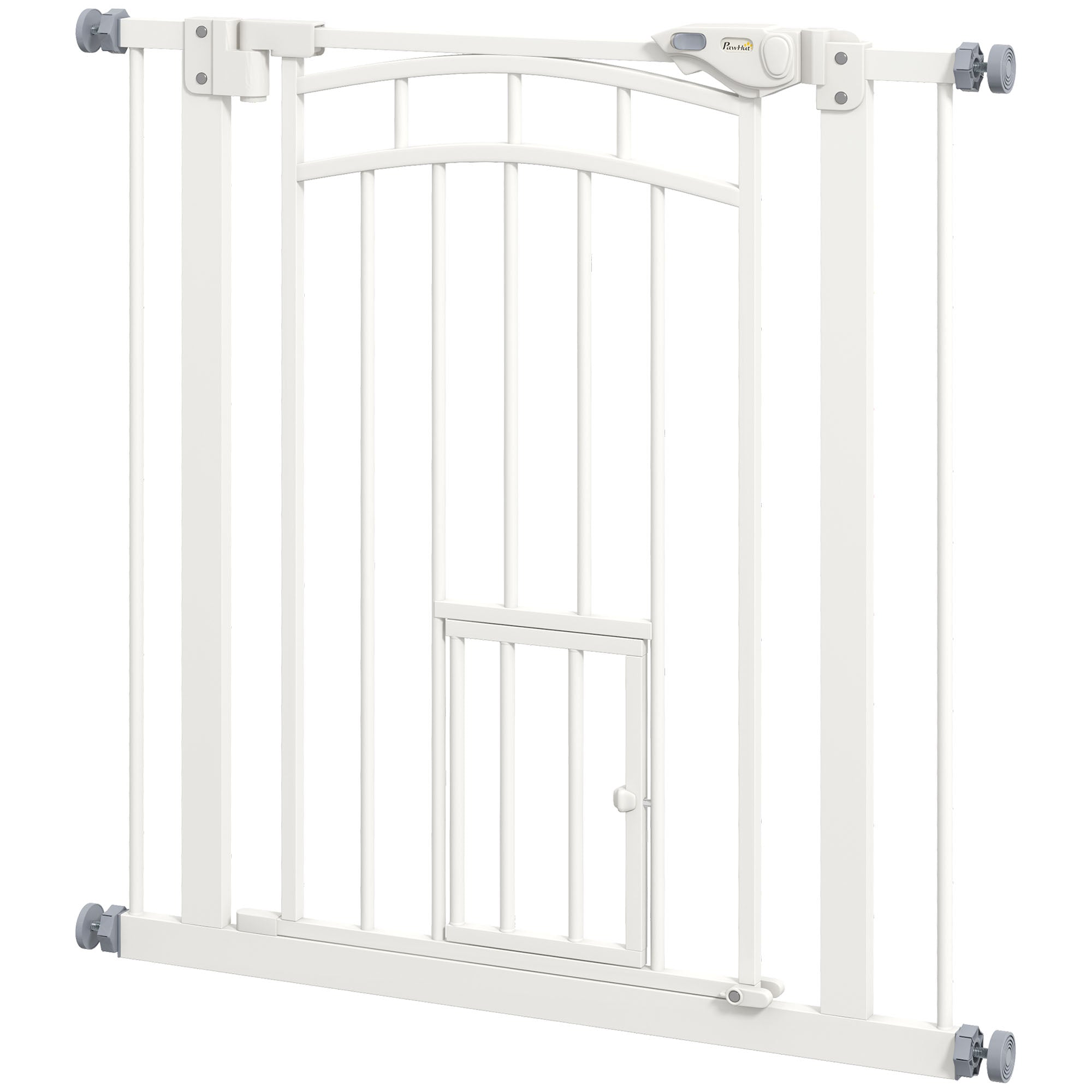 Dog Safety Gate, Pressure-Mounted Stair Gate, No Drill Installation, Auto-Close Door, Double Locking System, 74 to 80 cm, Steel, White