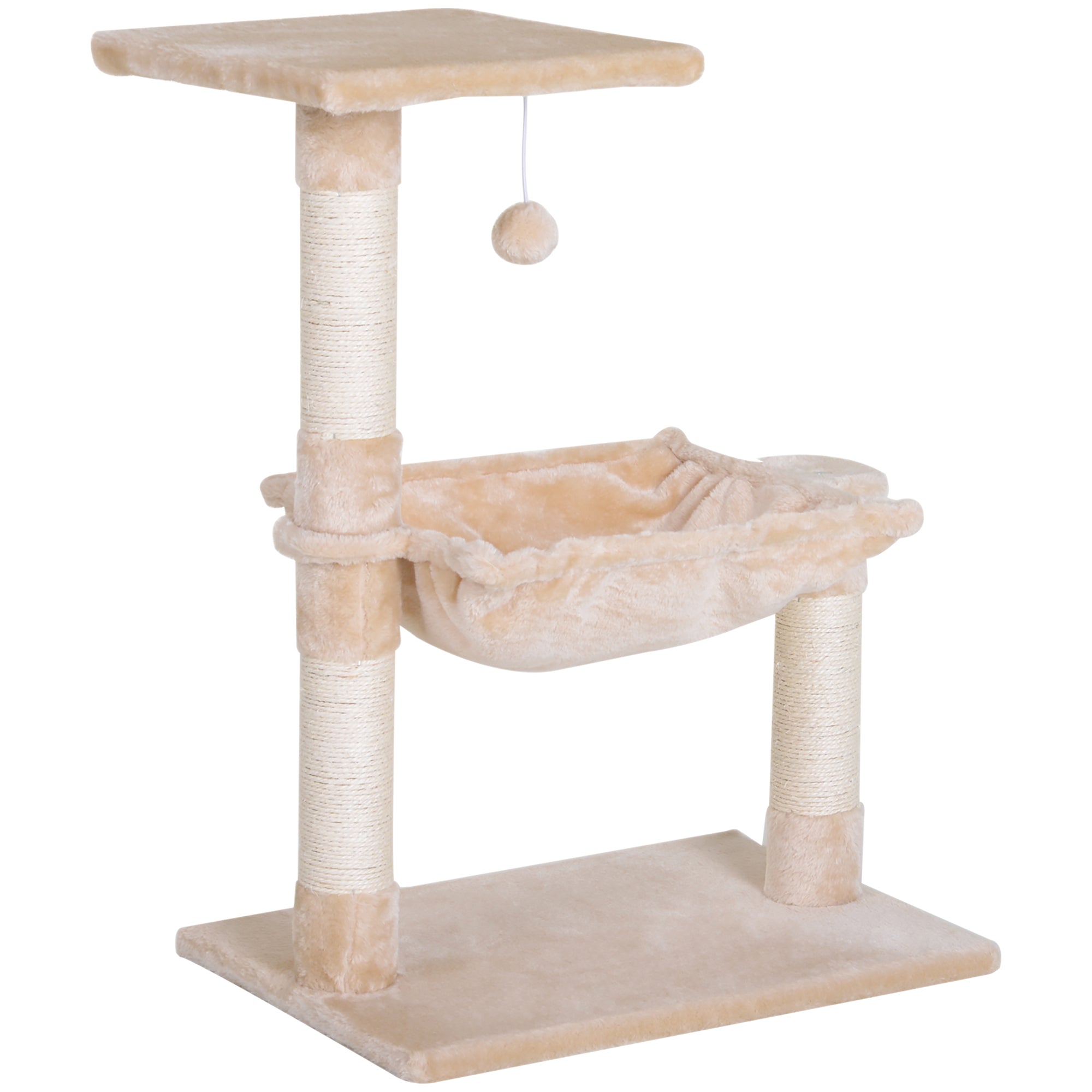 Cat Scratching Tree Activity Center Platform House Sisal Posts Hammock Ball 50x36x70 cm Beige