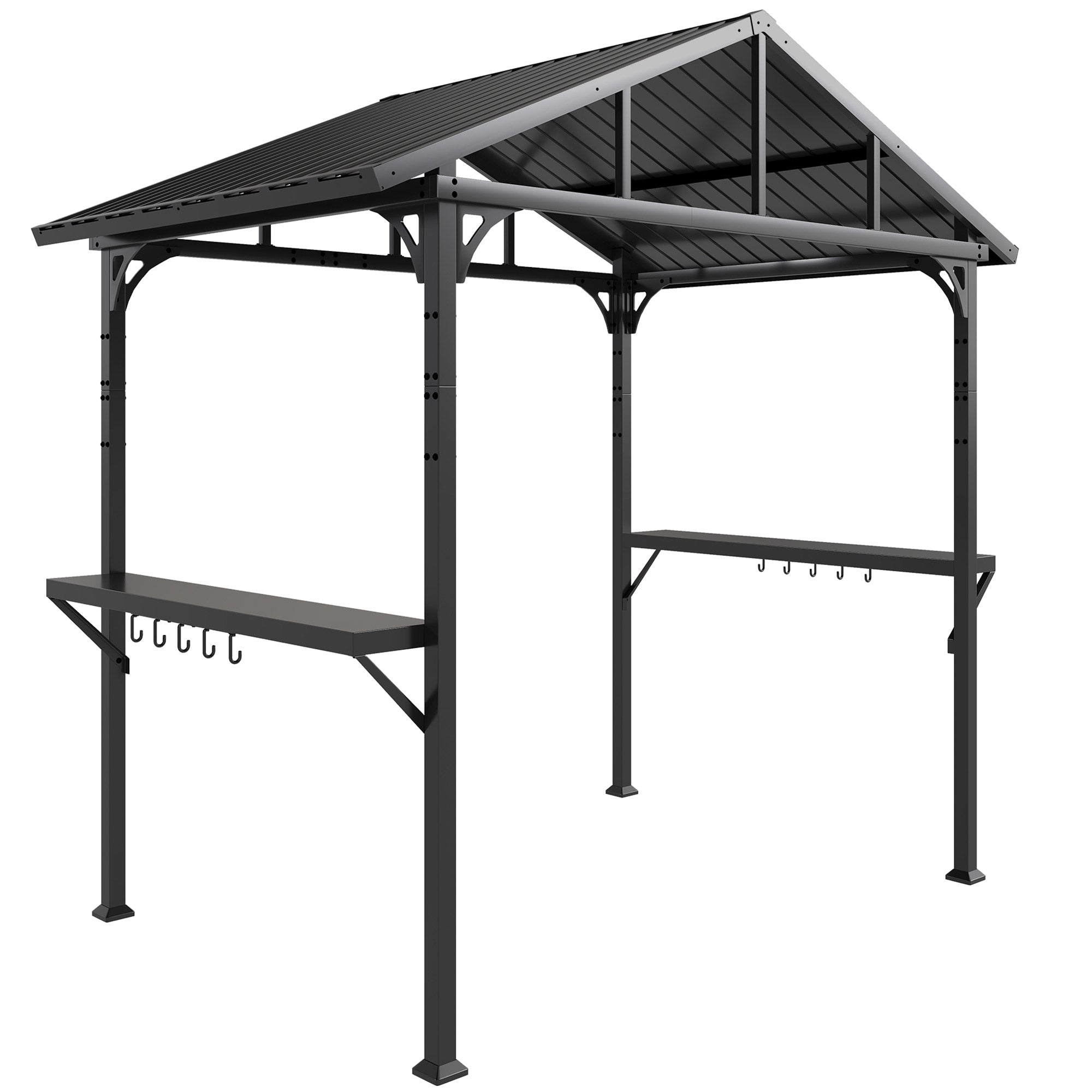 BBQ Shelter Gazebo 252 x 156 x 248 cm Steel Hard Top with 2 Side Shelves & Hooks — Outdoor Grill Canopy for Patio, Garden, Yard, Black