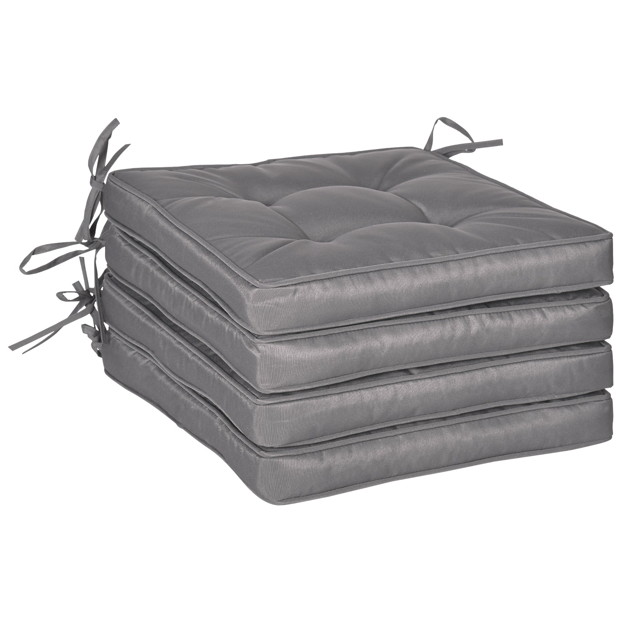 Set of Dining Chair Cushions 42x42x5 cm 4 Pieces Garden Chair Cushions Waterproof with 2 Fastening Ties Dark Gray
