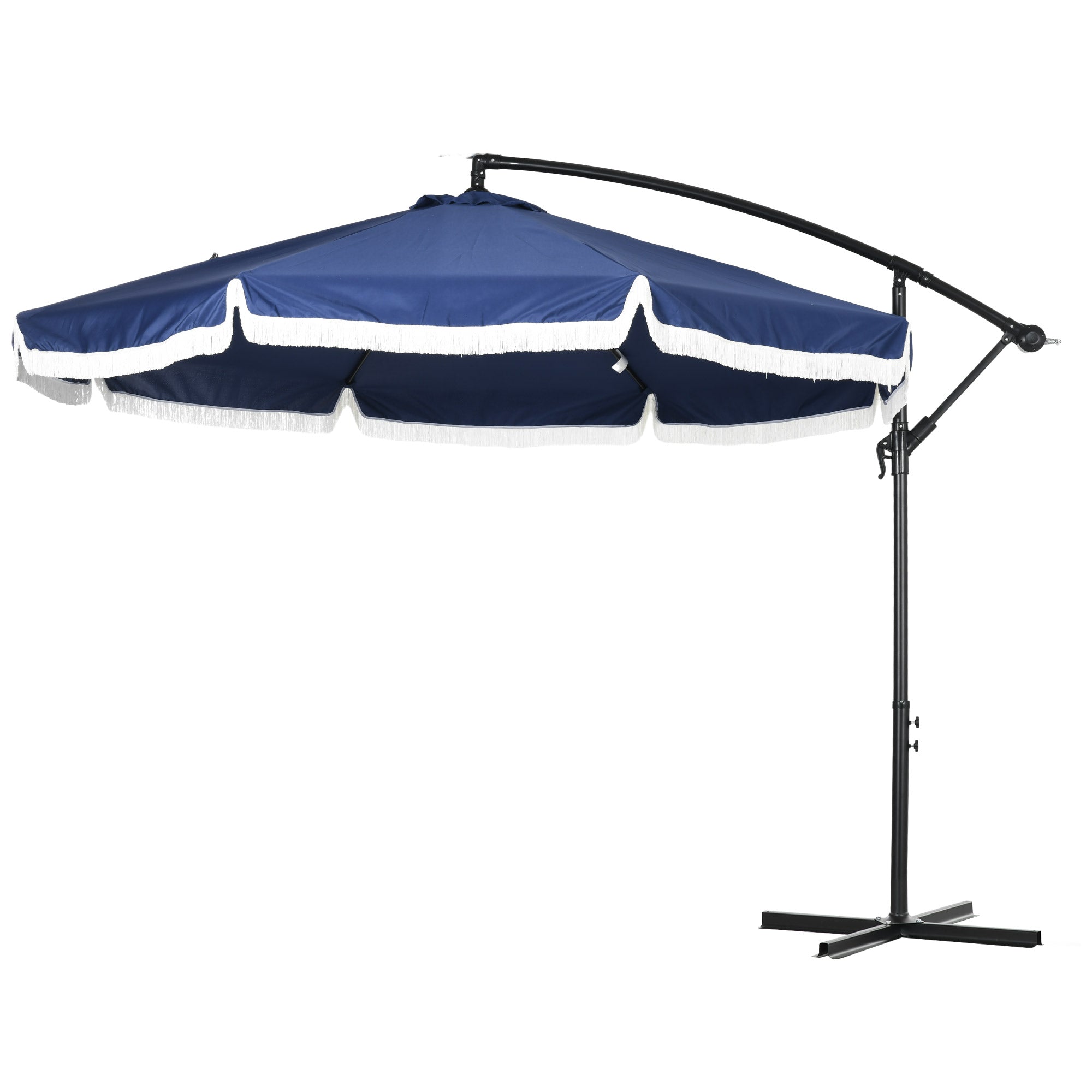 8-Rib Offset Umbrella with Side Crank and Cross Base, Steel and Polyester Garden Umbrella, Ø295x260 cm, Dark Blue