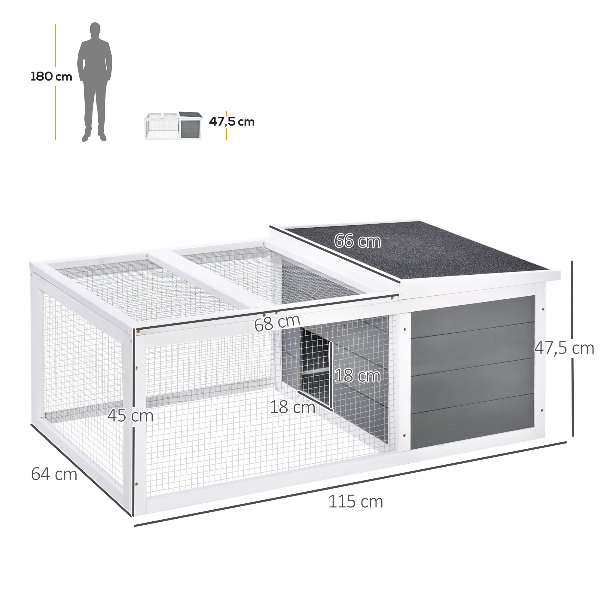 Rabbit Hutch Waterproof Large Space Solid Wood Gray 115x66x47.5 cm