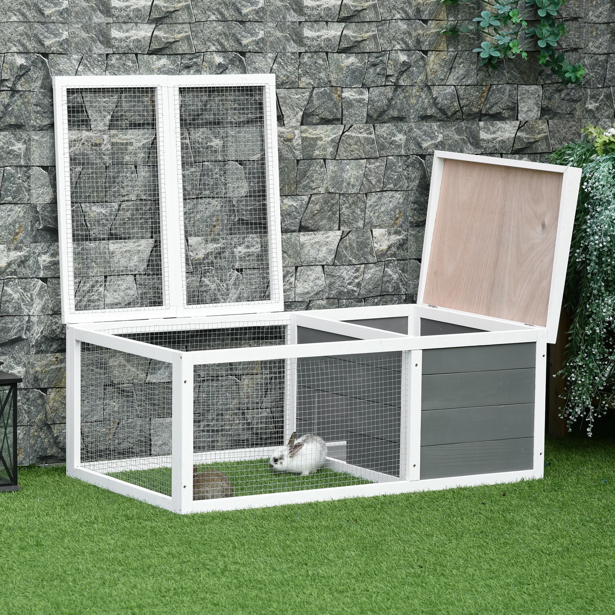 Rabbit Hutch Waterproof Large Space Solid Wood Gray 115x66x47.5 cm