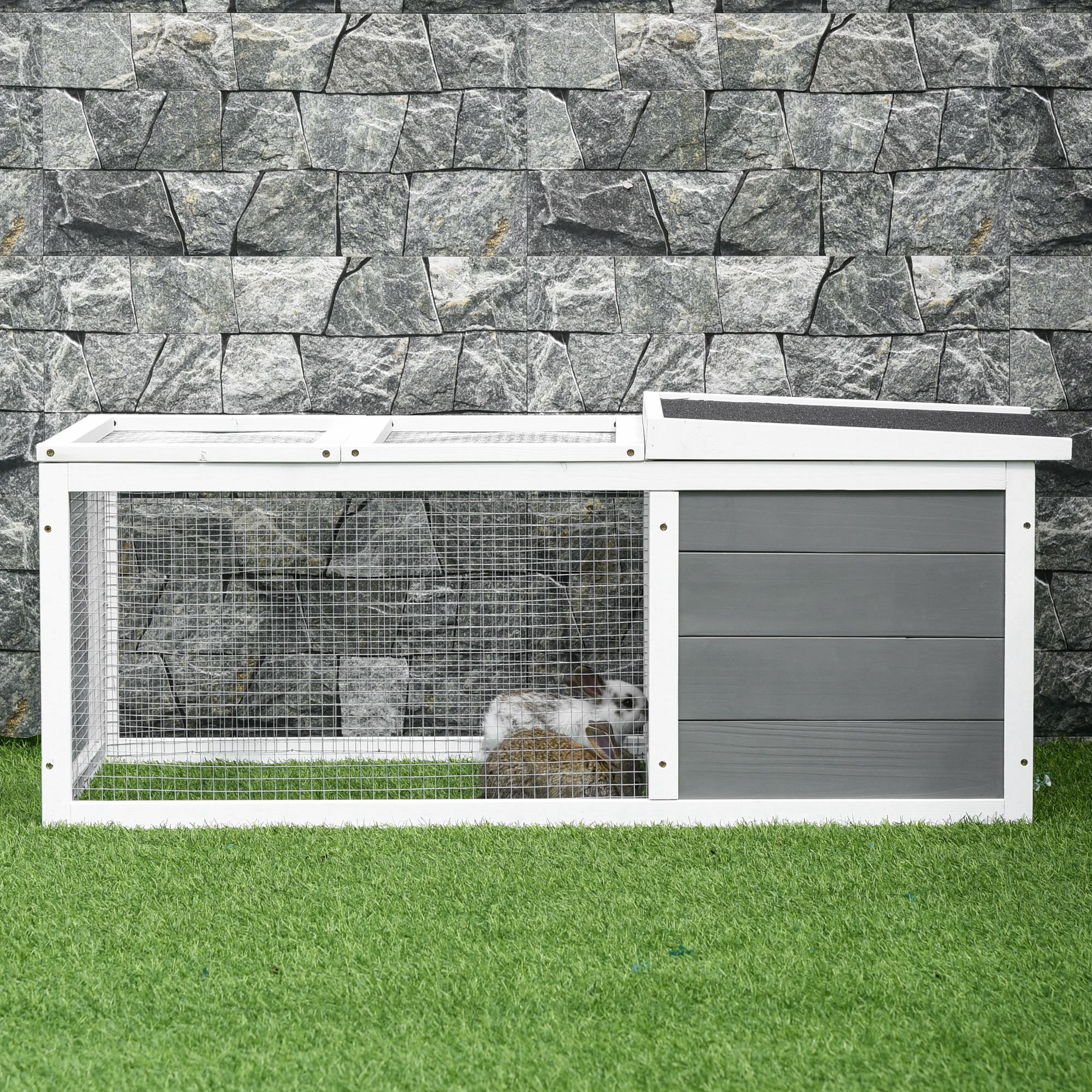 Rabbit Hutch Waterproof Large Space Solid Wood Gray 115x66x47.5 cm