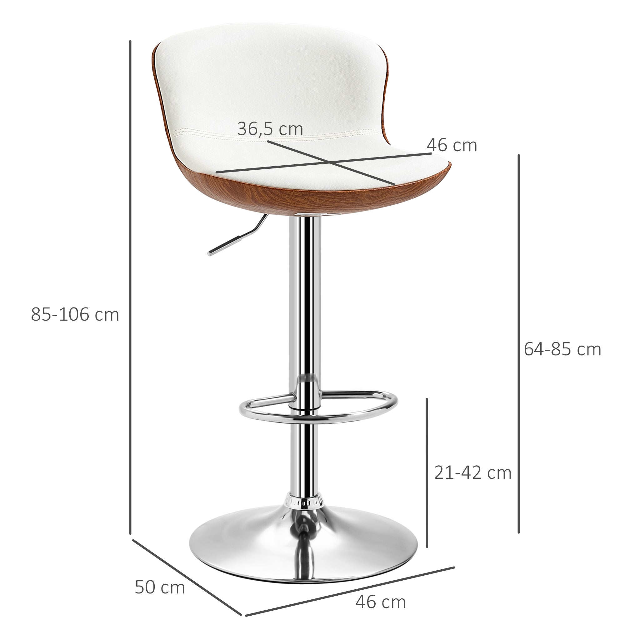 Set of 2 Contemporary Design Bar Stools Adjustable Seat Height 64-85 cm Swivel 360° Synthetic Cover Cream Imitation Wood