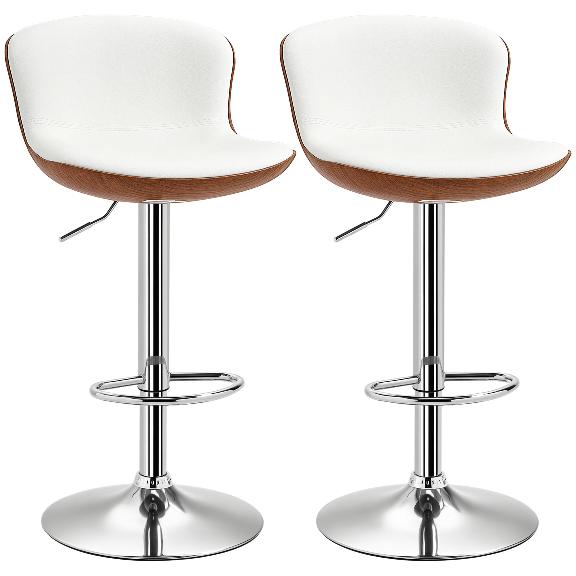 Set of 2 Contemporary Design Bar Stools Adjustable Seat Height 64-85 cm Swivel 360° Synthetic Cover Cream Imitation Wood