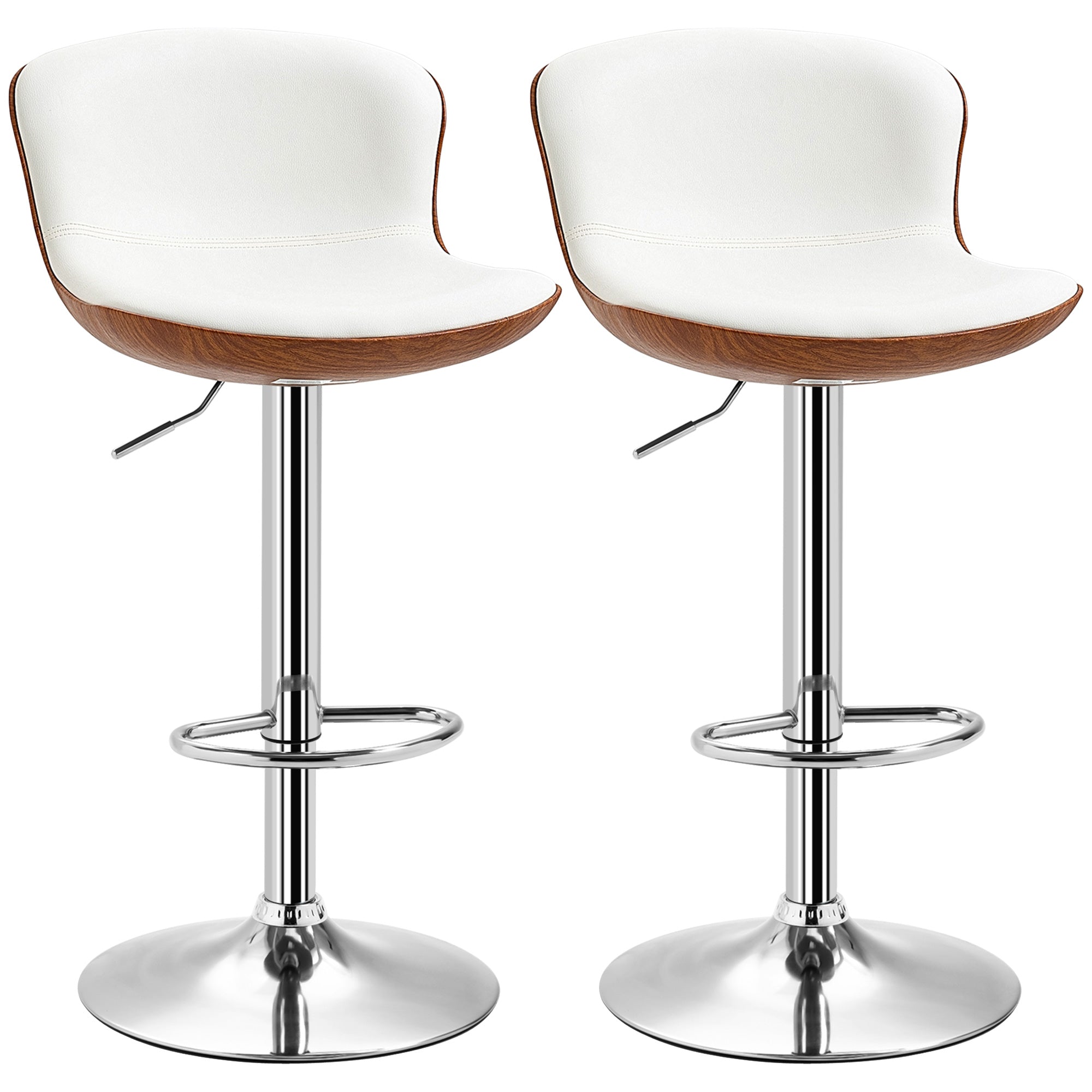 Set of 2 Contemporary Design Bar Stools Adjustable Seat Height 64-85 cm Swivel 360° Synthetic Cover Cream Imitation Wood
