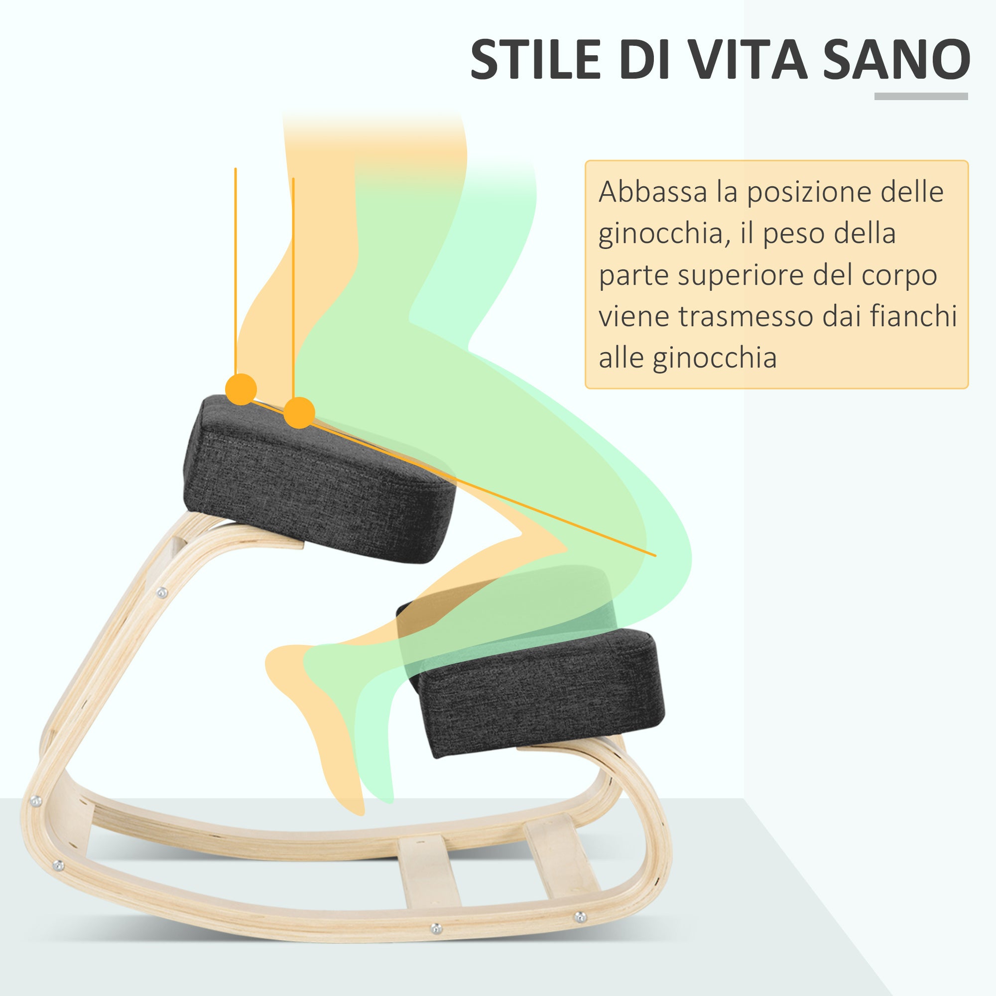 Ergonomic Kneeling Chair with Birch Wood Frame, Foam and Polyester Cushion for Home and Office, Black