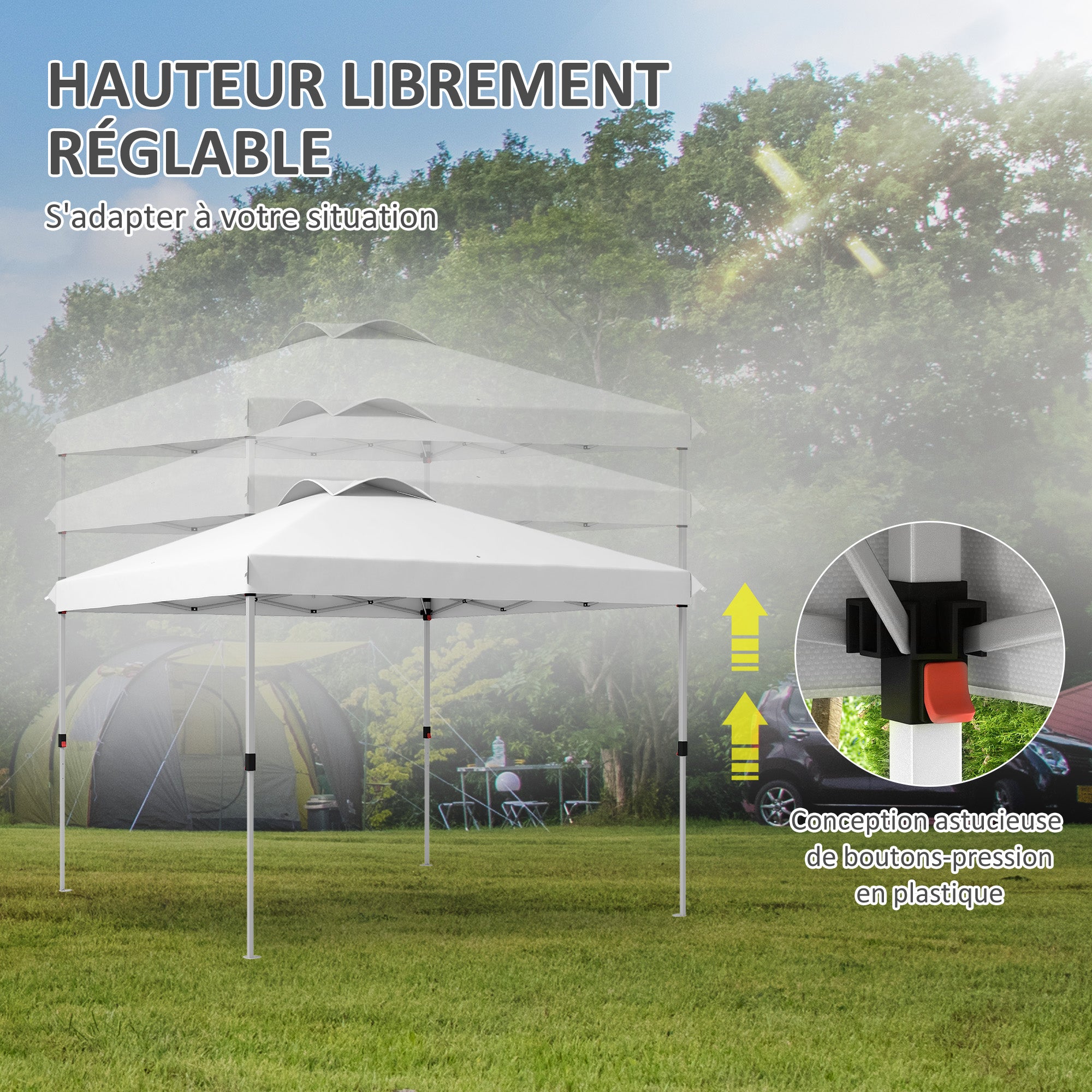 Pop-Up Folding Garden Gazebo Pavilion 3 x 3m with Wheeled Carry Bag, Adjustable Heights