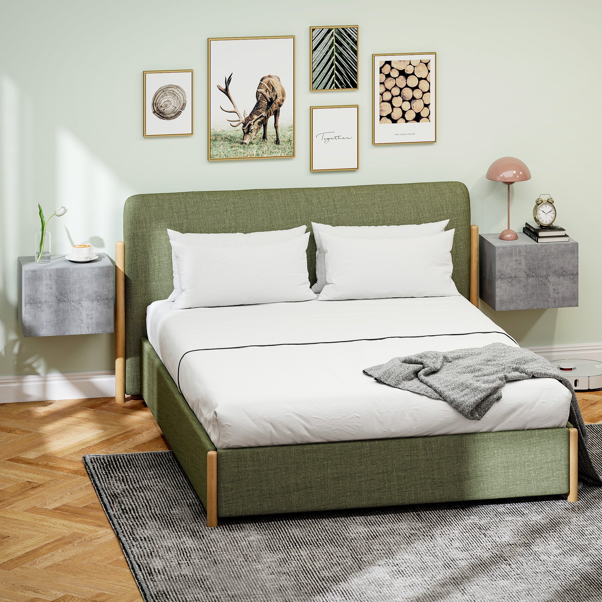 Set of 2 Wall-Mounted Nightstands with 2 Drawers, Bedroom Nightstands, Space-Saving Side Tables for Living Room, 40x29x30 cm, Gray Cement