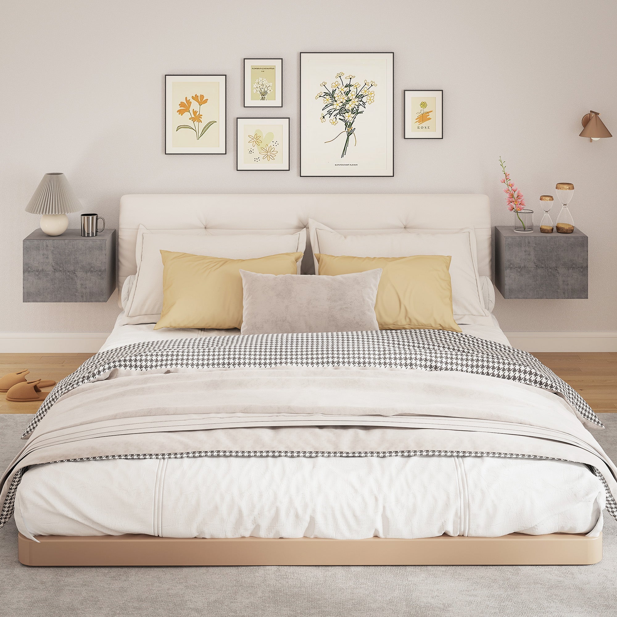 Set of 2 Wall-Mounted Nightstands with 2 Drawers, Bedroom Nightstands, Space-Saving Side Tables for Living Room, 40x29x30 cm, Gray Cement