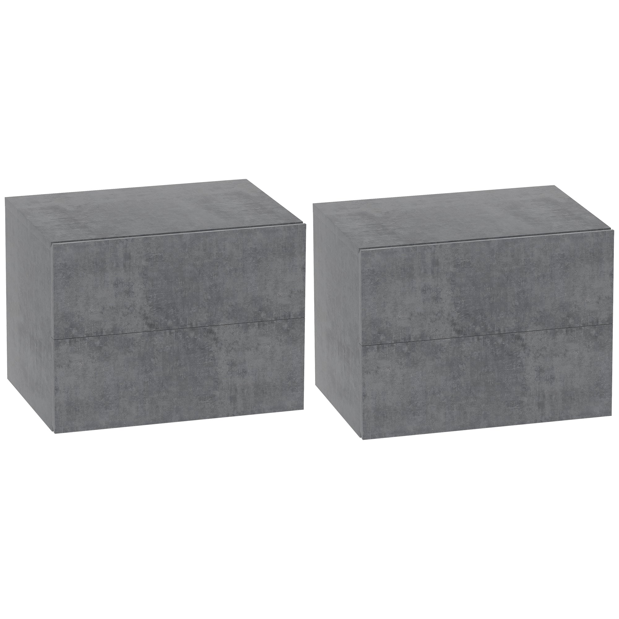 Set of 2 Wall-Mounted Nightstands with 2 Drawers, Bedroom Nightstands, Space-Saving Side Tables for Living Room, 40x29x30 cm, Gray Cement