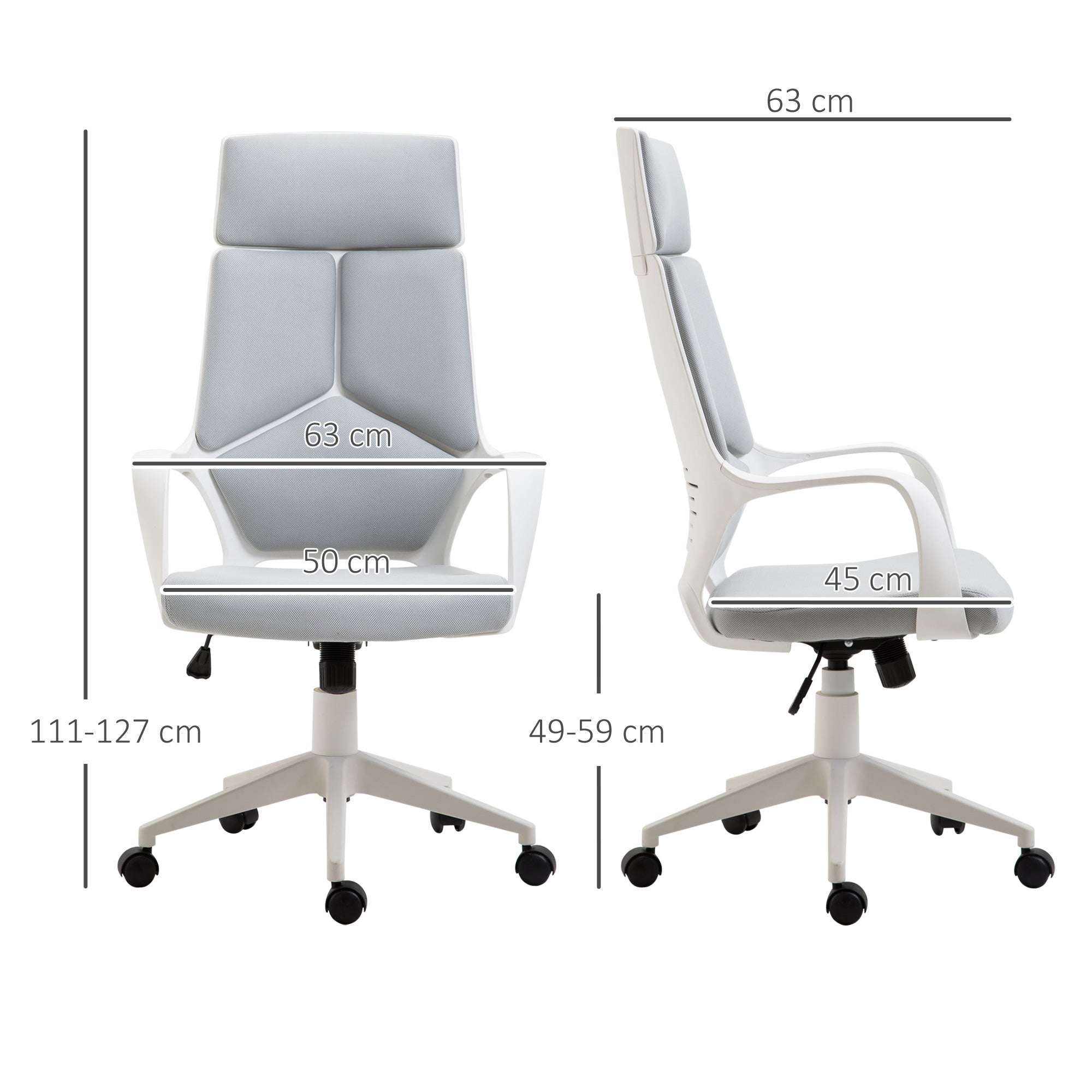 Office Chair with Rocking Function, Executive Swivel Fabric Armchair, 63x63x117-127 cm, Gray