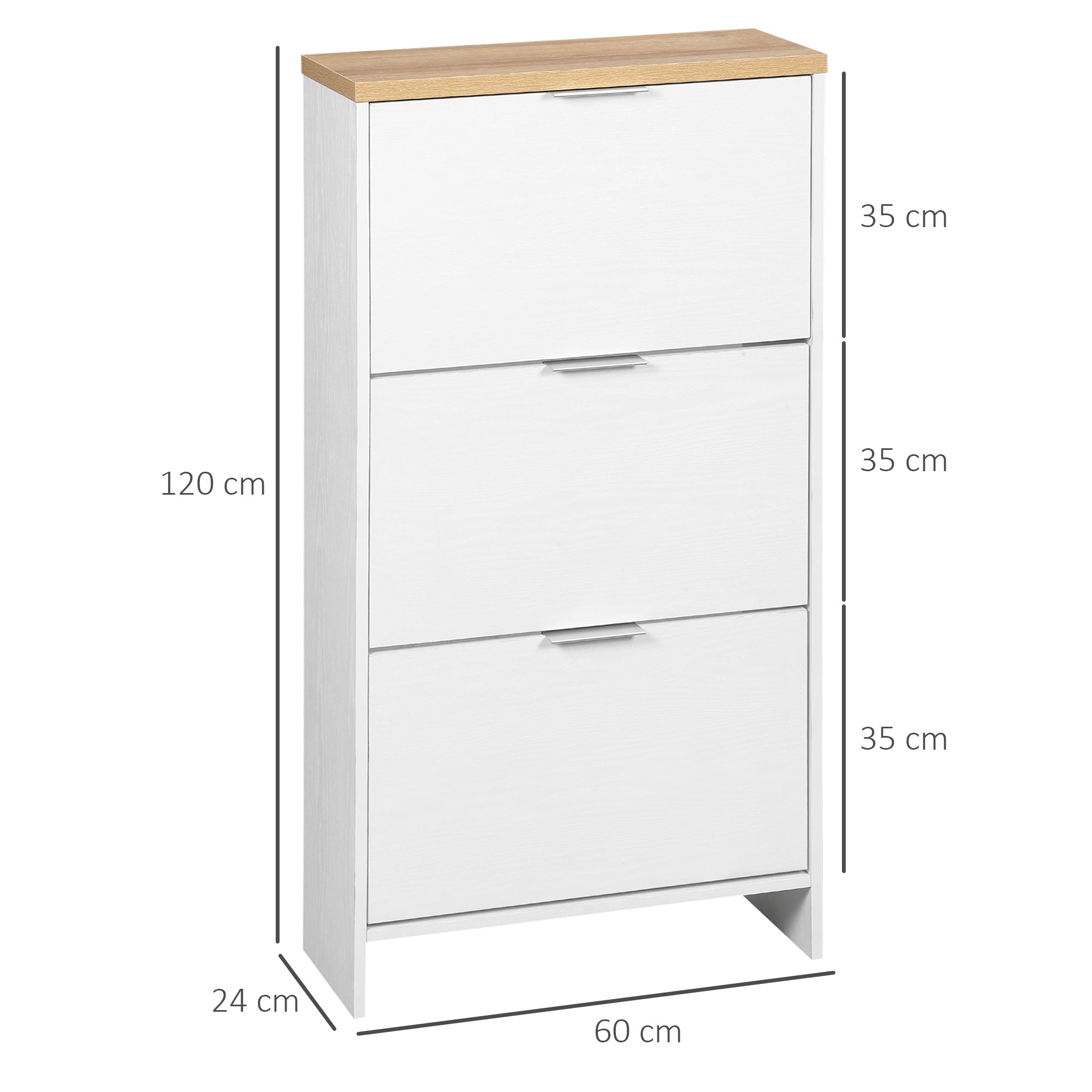 Shoe Cabinet, Shoe Rack, 3 Drop Leaf Doors, Adjustable Shelves, for Entryway, Hallway, 60 x 24 x 120 cm, White