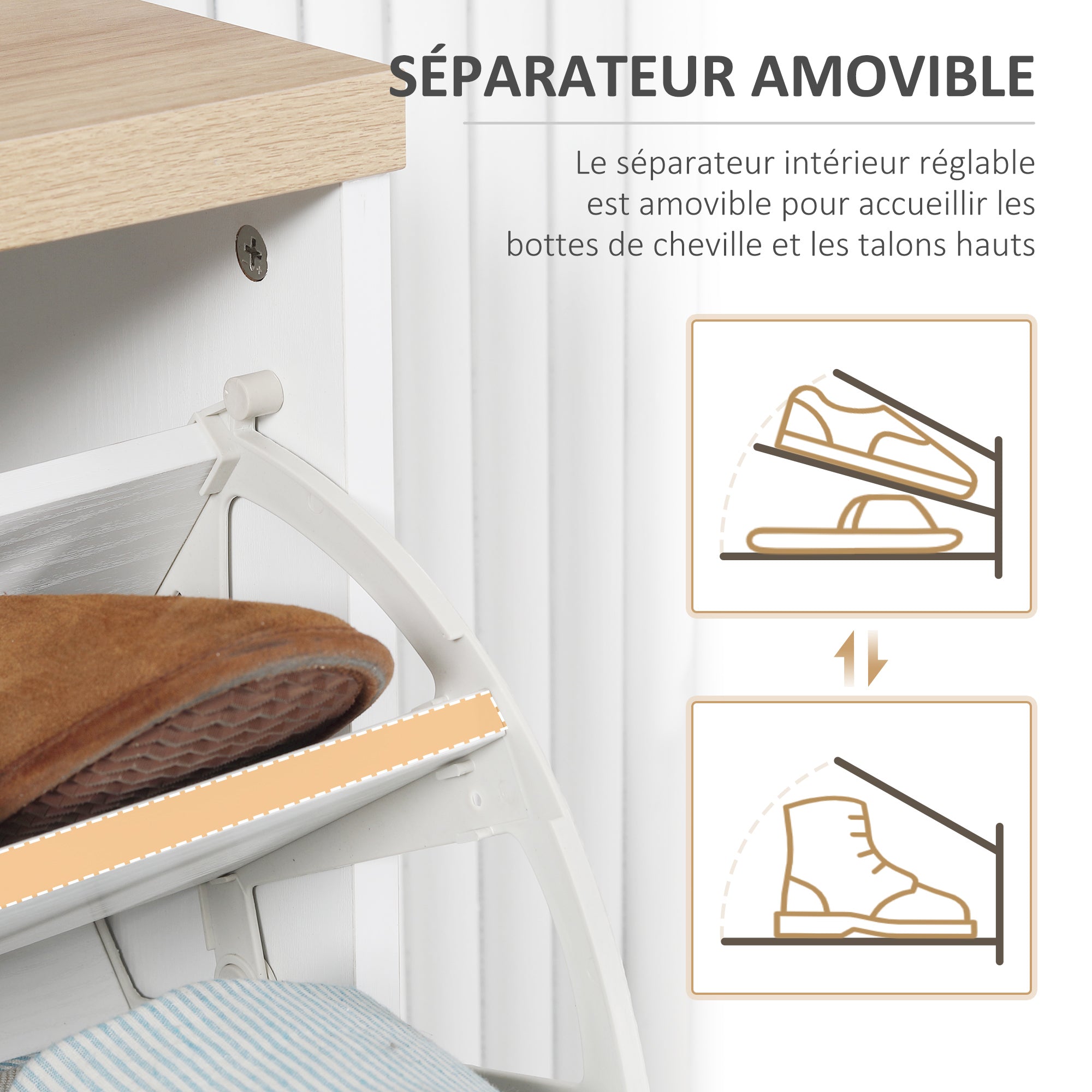 Shoe Cabinet, Shoe Rack, 3 Drop Leaf Doors, Adjustable Shelves, for Entryway, Hallway, 60 x 24 x 120 cm, White