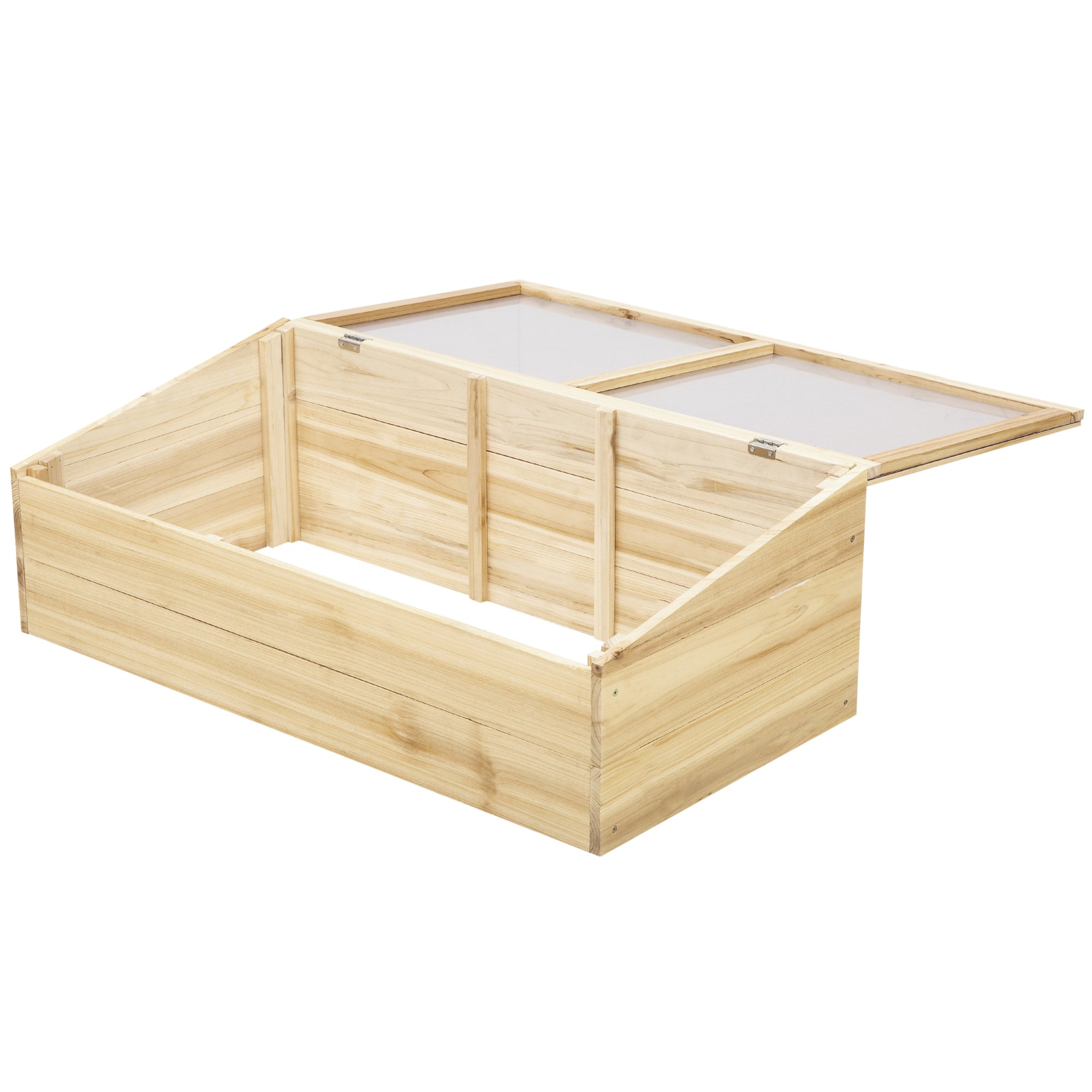 Wooden Greenhouse Cold Frame Planter Box Garden & Planting System for Garden Balcony, 100 x 50 x 35 cm, Natural, Fir Wood, PC Panel