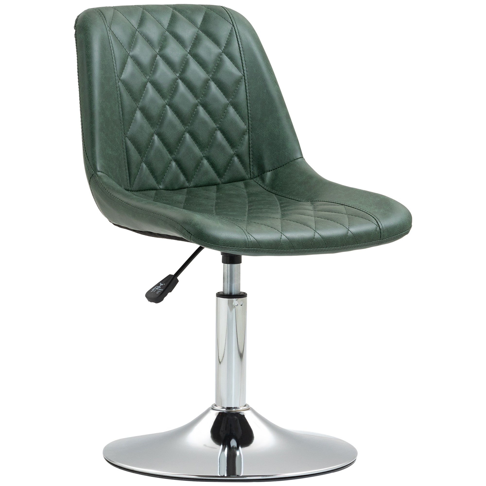 Armless Office Chair without Wheels, Swivel Desk Chair with Steel Base, Adjustable Height, Ergonomic Faux Leather Chair, Green