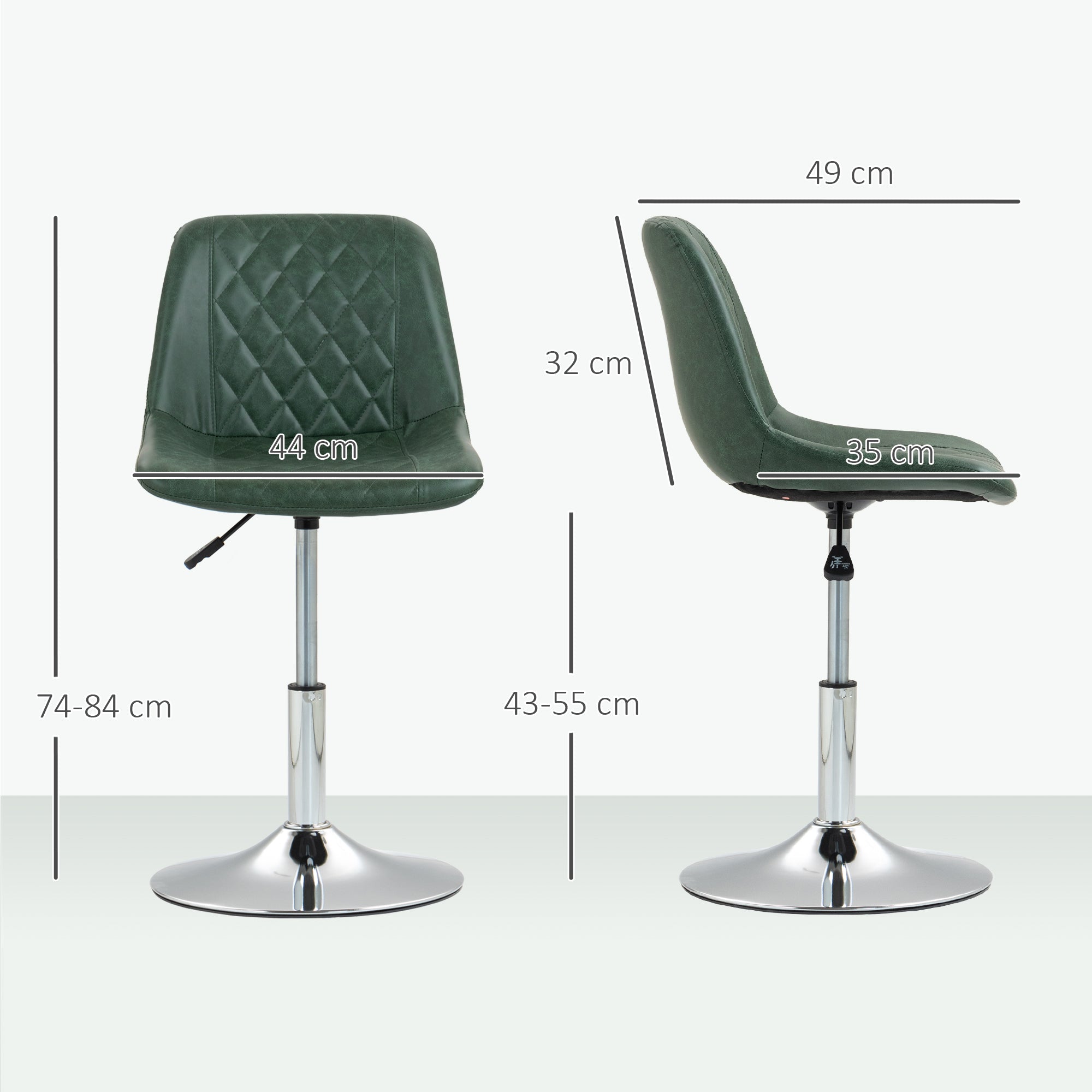 Armless Office Chair without Wheels, Swivel Desk Chair with Steel Base, Adjustable Height, Ergonomic Faux Leather Chair, Green