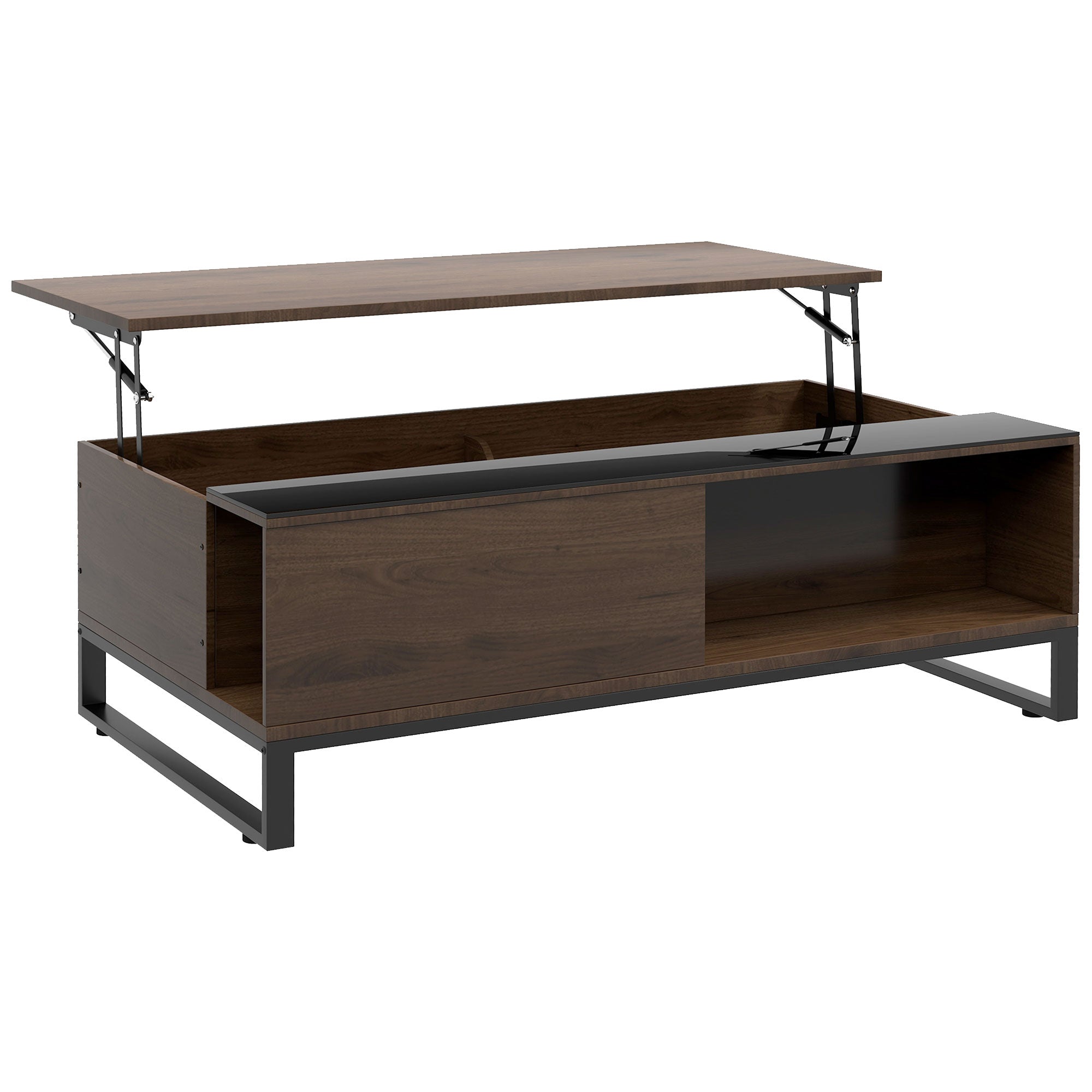 Coffee Table, Side Table with Adjustable Plate, Sofa Table with Storage, Coffee Table in Modern Design, for Living Room, Office, Steel, Walnut, Black, 102 x 58 x 35.5 cm