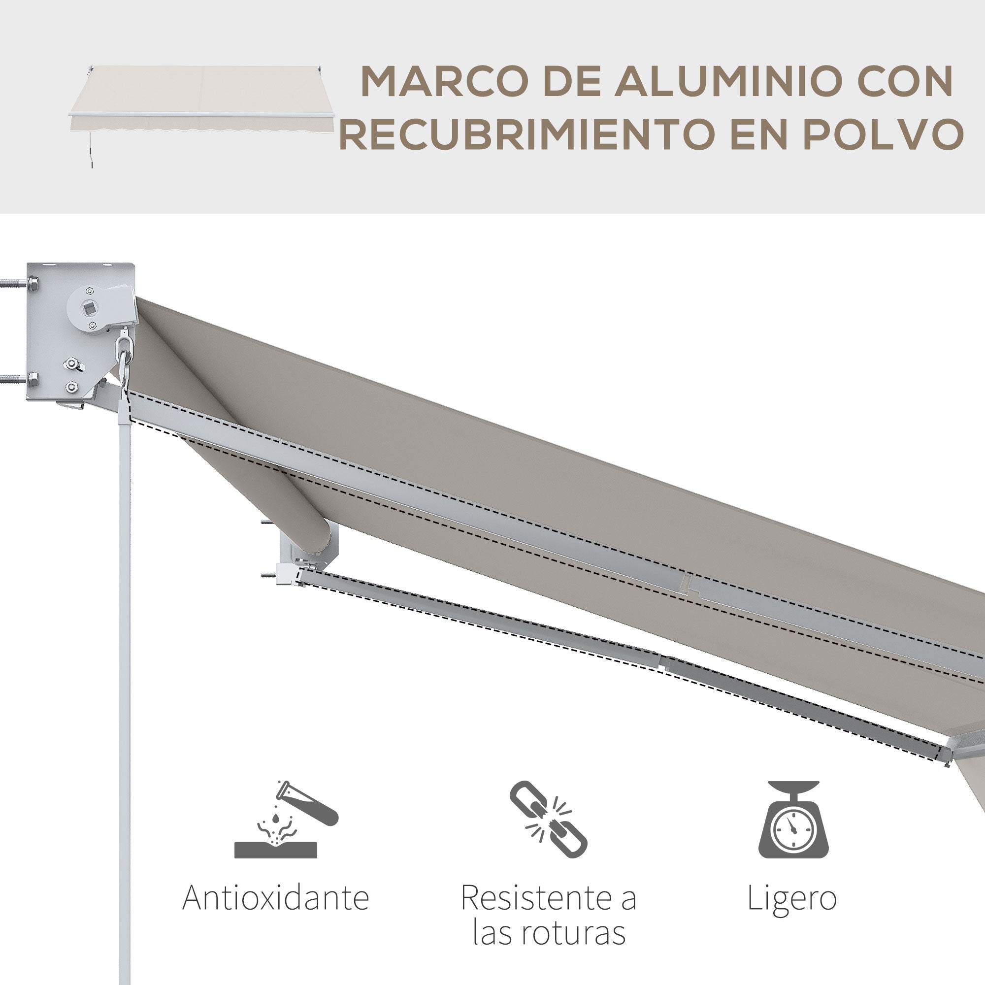 Manual Retractable Awning 200x250 cm Balcony Awning with Metal Crank Waterproof and Anti-UV Exterior Roller Awning for Garden Terrace Windows Cream