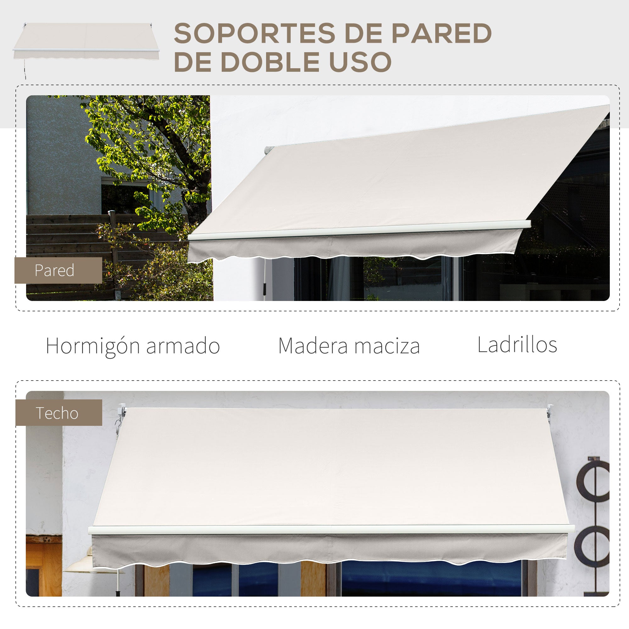Manual Retractable Awning 200x250 cm Balcony Awning with Metal Crank Waterproof and Anti-UV Exterior Roller Awning for Garden Terrace Windows Cream