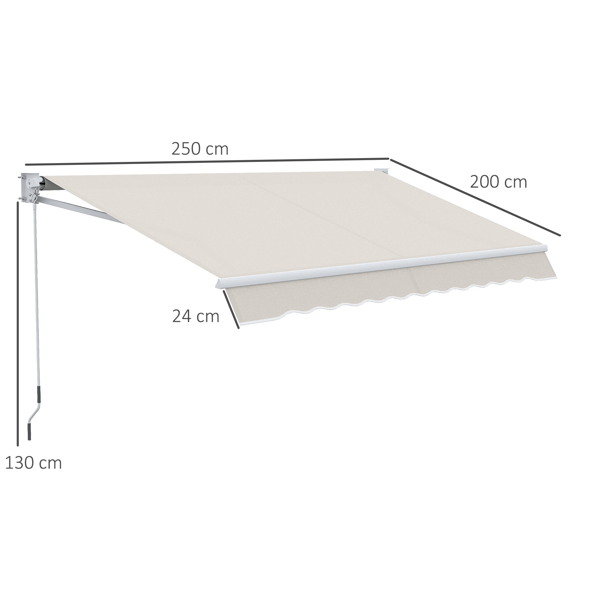 Manual Retractable Awning 200x250 cm Balcony Awning with Metal Crank Waterproof and Anti-UV Exterior Roller Awning for Garden Terrace Windows Cream
