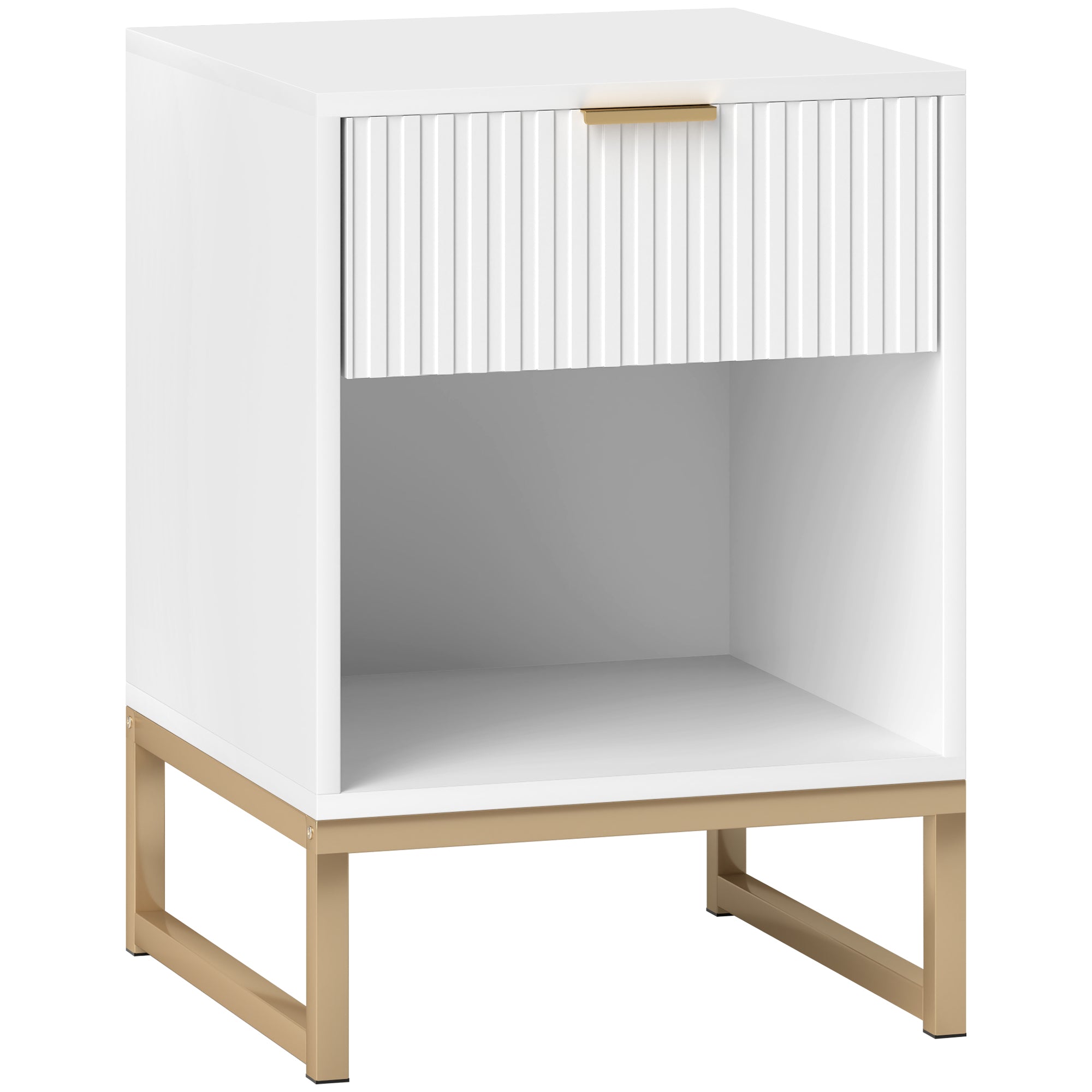 Bedside Table Side Table with Drawer, Handle, Open Shelf, Sofa Table Bedside Cabinet for Living Room, Bedroom, White, 40 x 40 x 57 cm