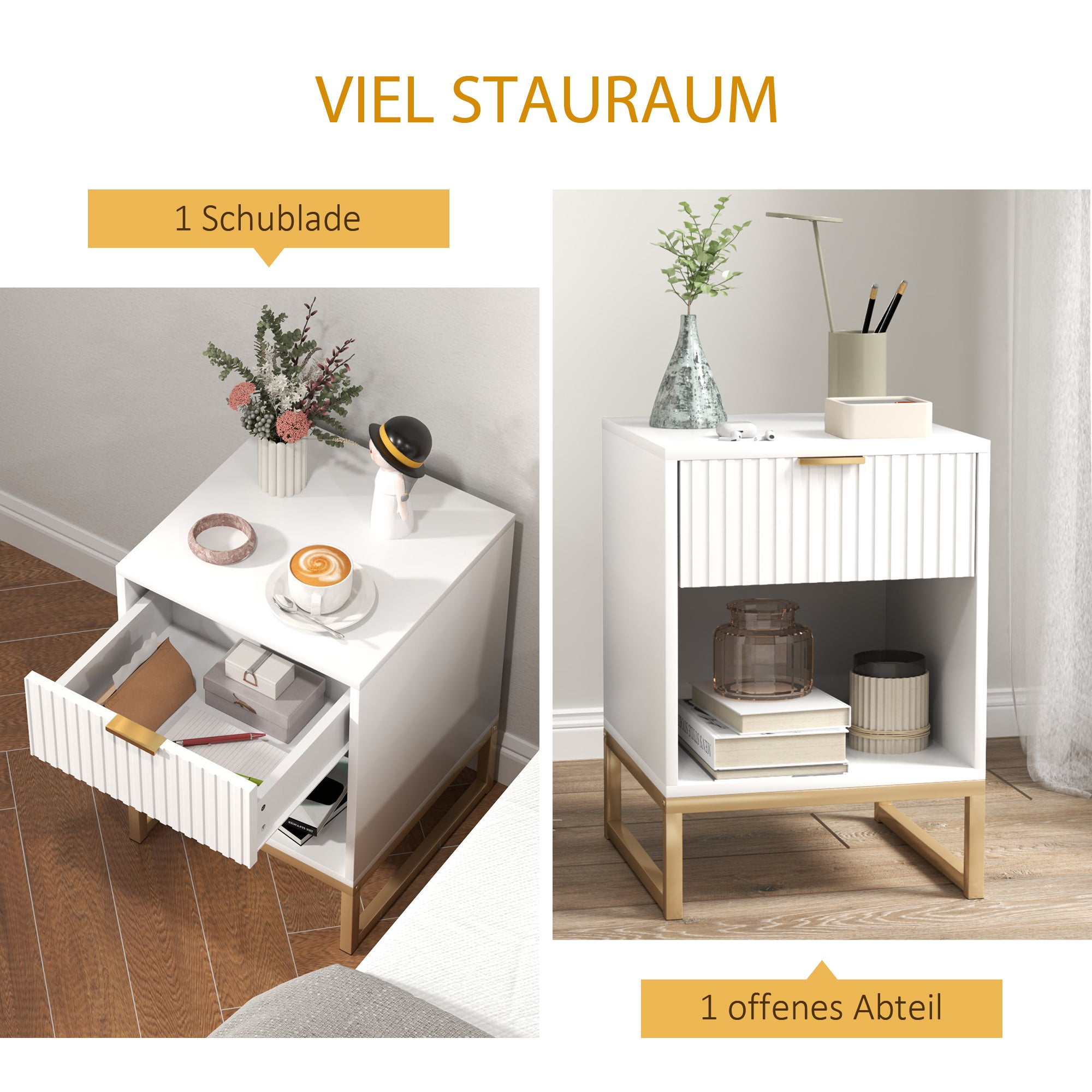 Bedside Table Side Table with Drawer, Handle, Open Shelf, Sofa Table Bedside Cabinet for Living Room, Bedroom, White, 40 x 40 x 57 cm