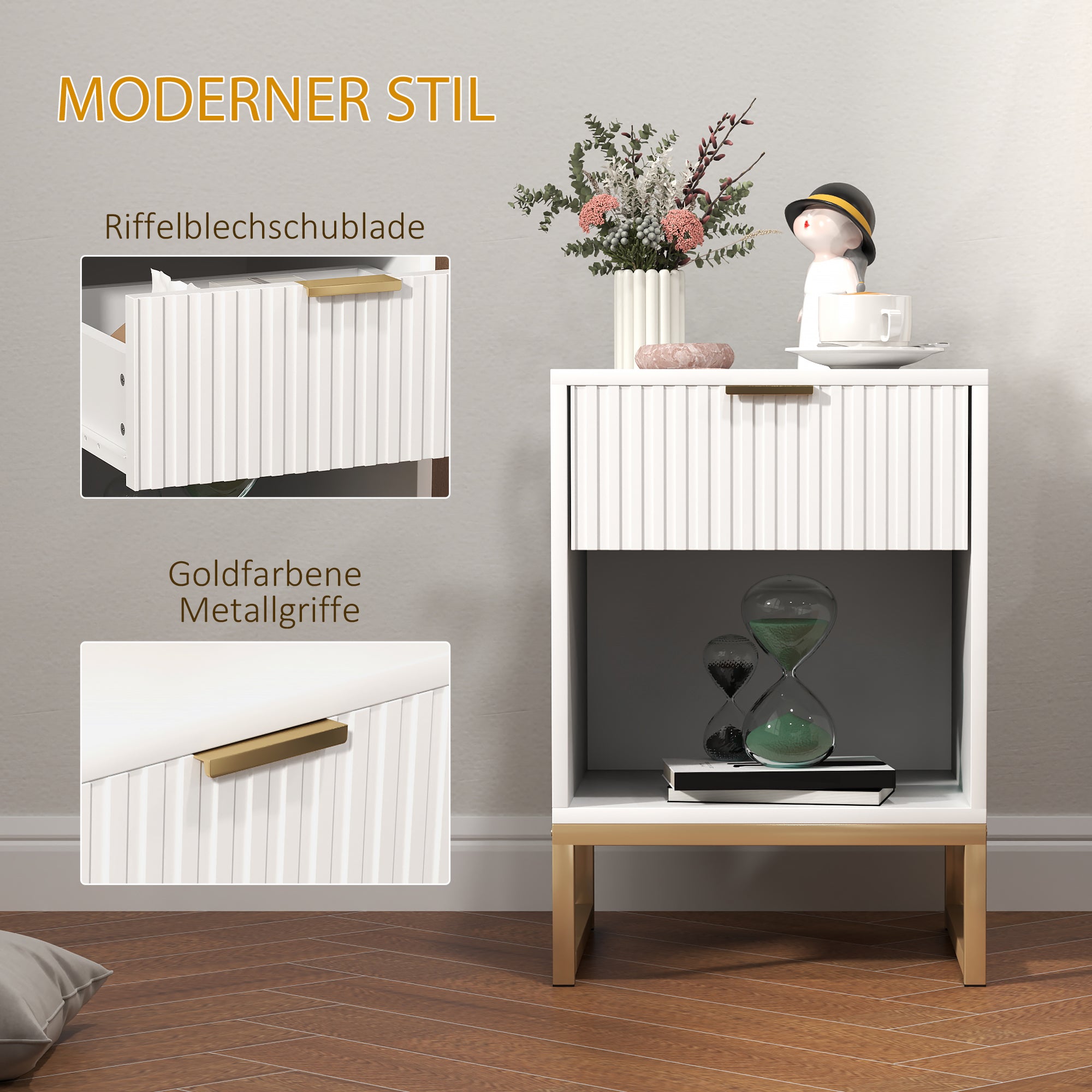 Bedside Table Side Table with Drawer, Handle, Open Shelf, Sofa Table Bedside Cabinet for Living Room, Bedroom, White, 40 x 40 x 57 cm