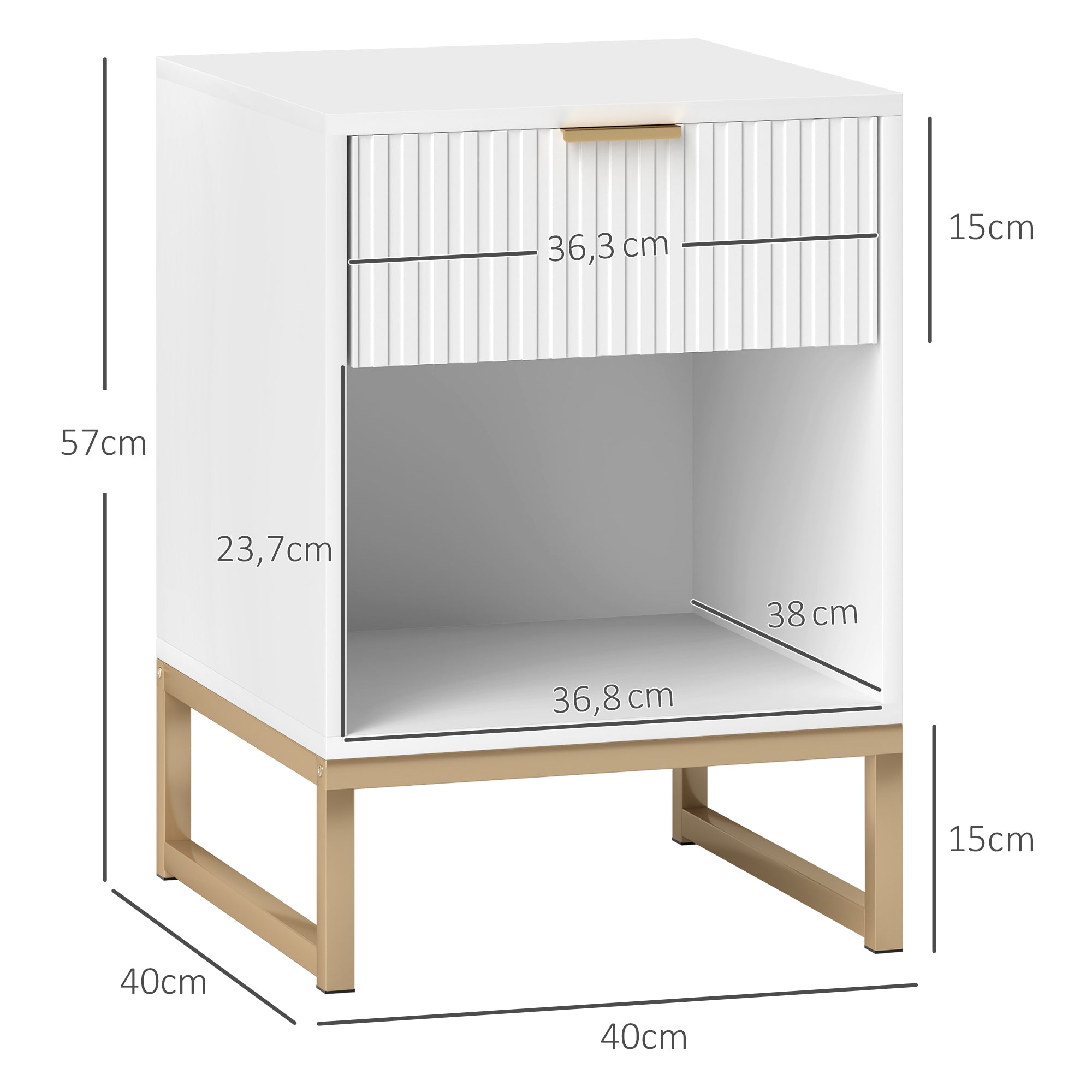 Bedside Table Side Table with Drawer, Handle, Open Shelf, Sofa Table Bedside Cabinet for Living Room, Bedroom, White, 40 x 40 x 57 cm
