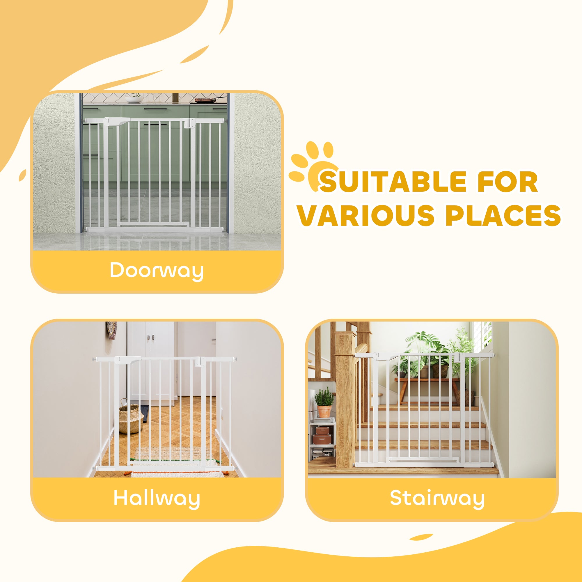 Expandable Safety Gate for Babies & Dogs — Fits 96–103 cm (38–41") Openings, 76 cm (30") High — Auto-Close, Bidirectional, No-Drill Pressure Mount, White