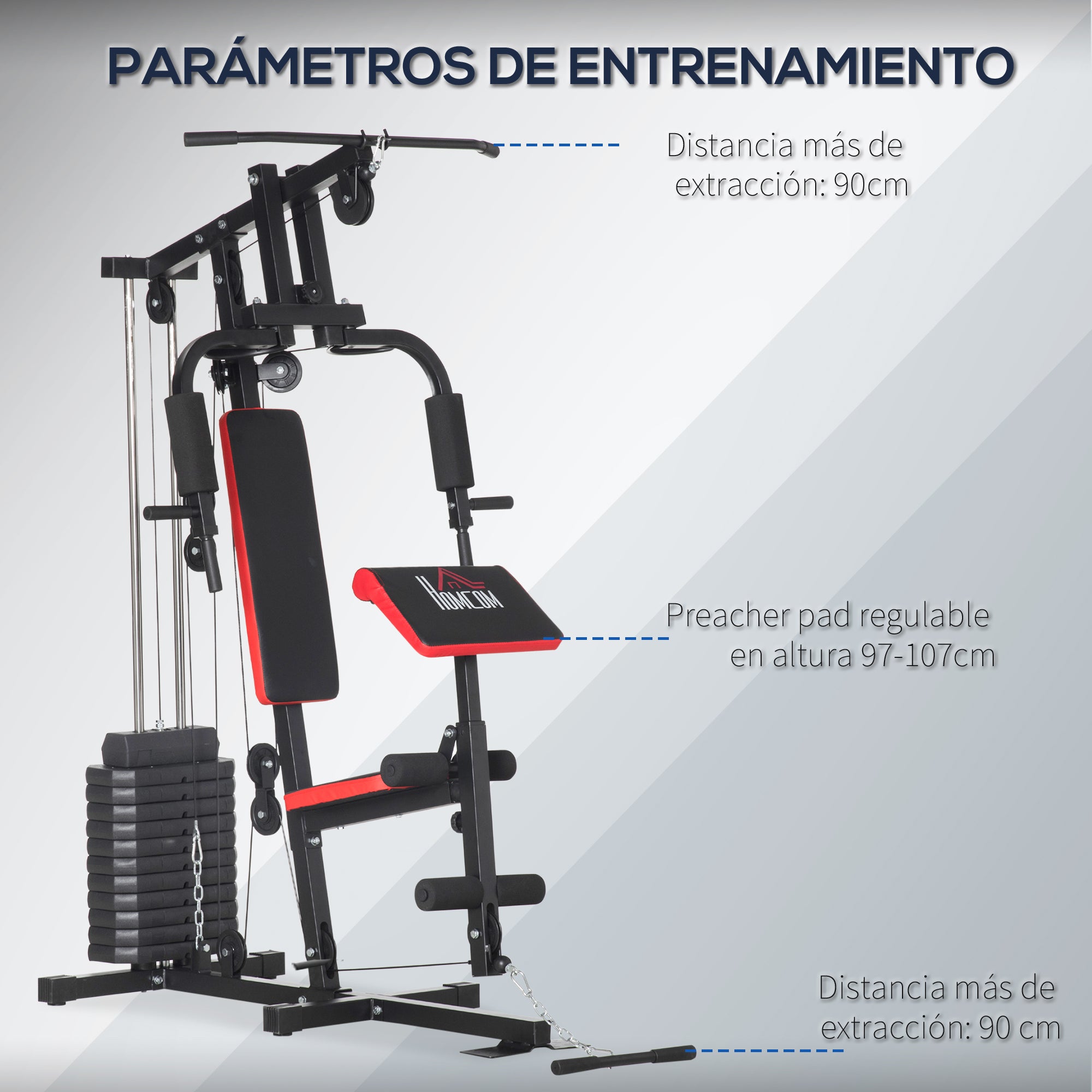 Multifunctional Strength Training Station with Pulldown Bar, Chest Press, Leg Press, Preacher Curl Bench, 65 kg Weight Plates Strength Training Machine for Home Gym Fitness Workout