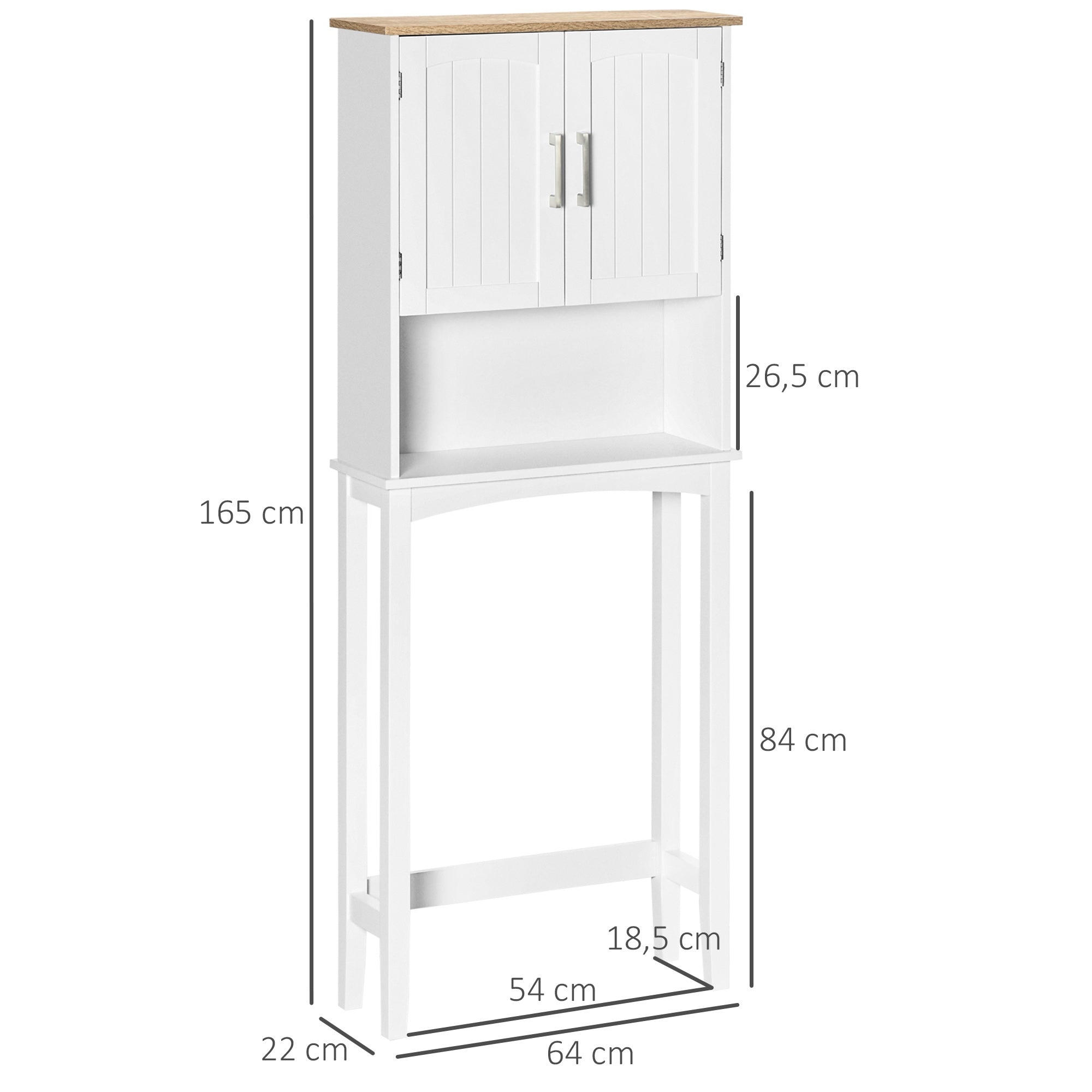 Over-The-Toilet Cabinet Tall Cupboard for Washer with 2 Doors Adjustable Shelf Interior and Storage Shelf for Bathroom WC Load 44 lbs Anti-Tip 25.2x8.7x65 inches White