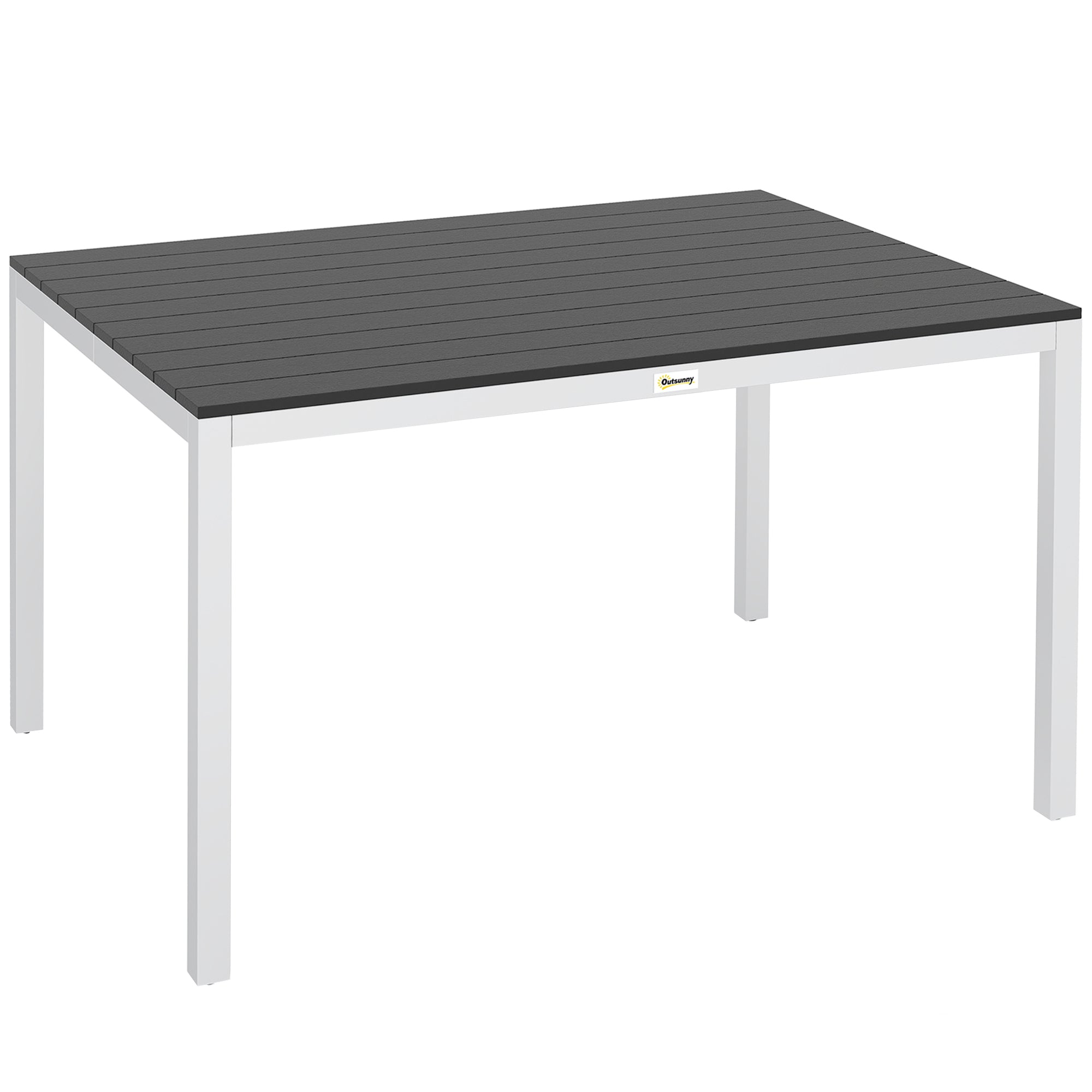 Rectangular Garden Dining Table Outdoor Terrace Table 120x90x72 cm with Aluminum Frame Imitation Wood and Slatted Top Load 50 kg for Patio Balcony Black