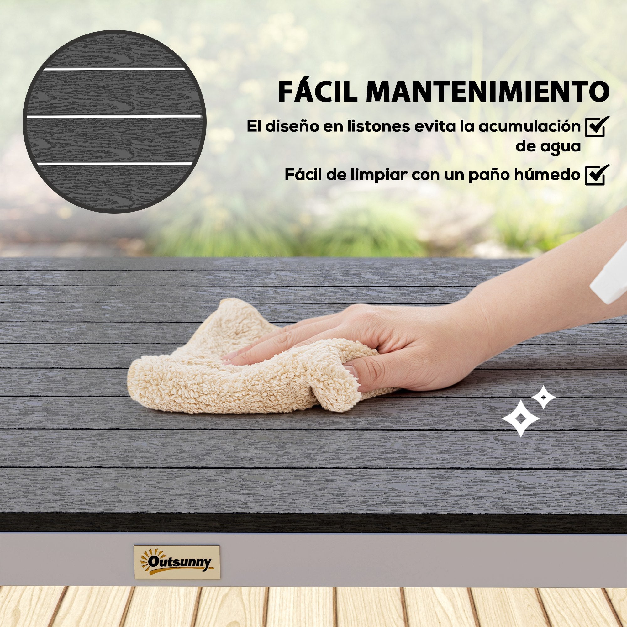 Rectangular Garden Dining Table Outdoor Terrace Table 120x90x72 cm with Aluminum Frame Imitation Wood and Slatted Top Load 50 kg for Patio Balcony Black