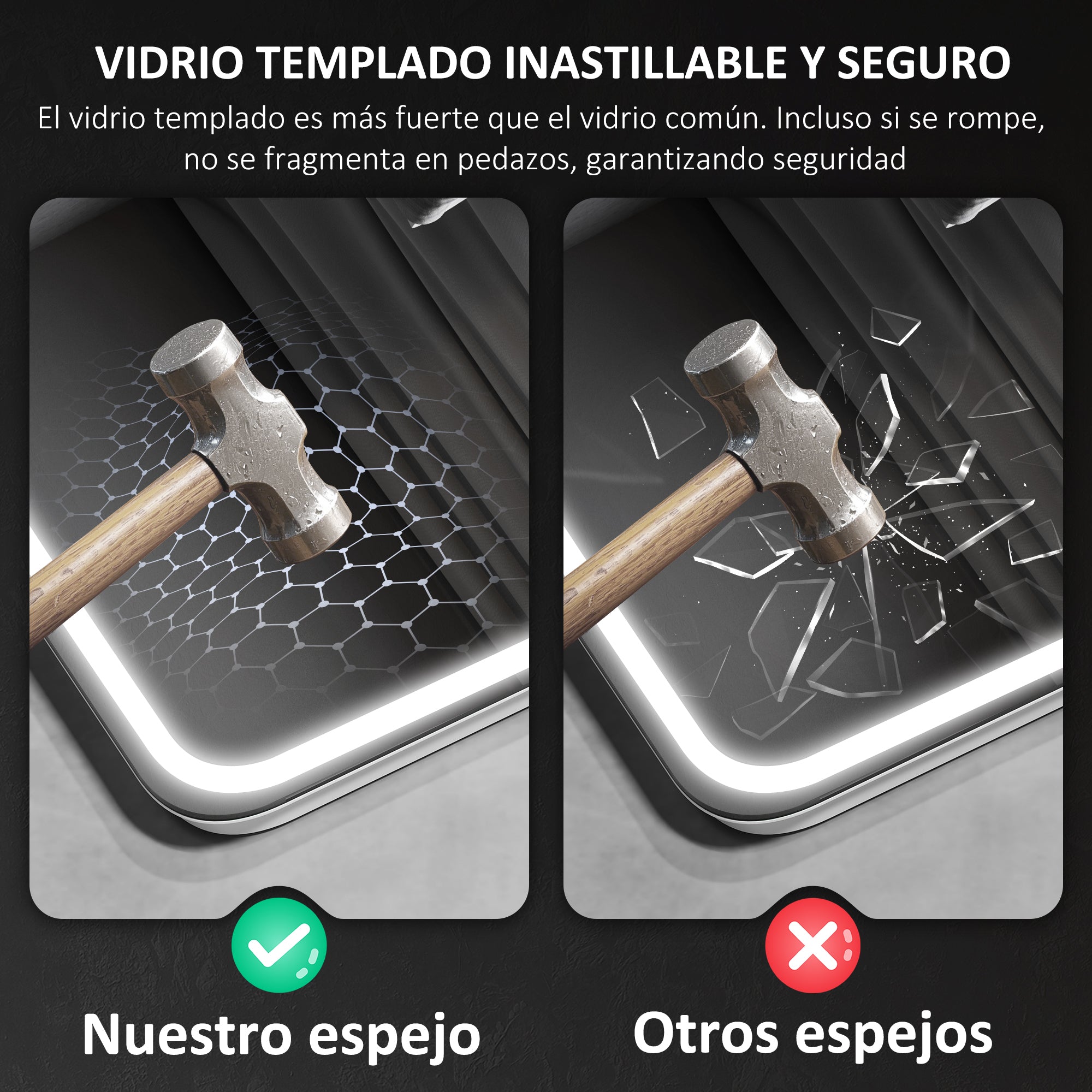 Bathroom Mirror with LED Light 70x50 cm Bluetooth Wall Mirror with 3 Light Colors Digital Clock Anti-Fog Function Memory Function Touch Switch IP44